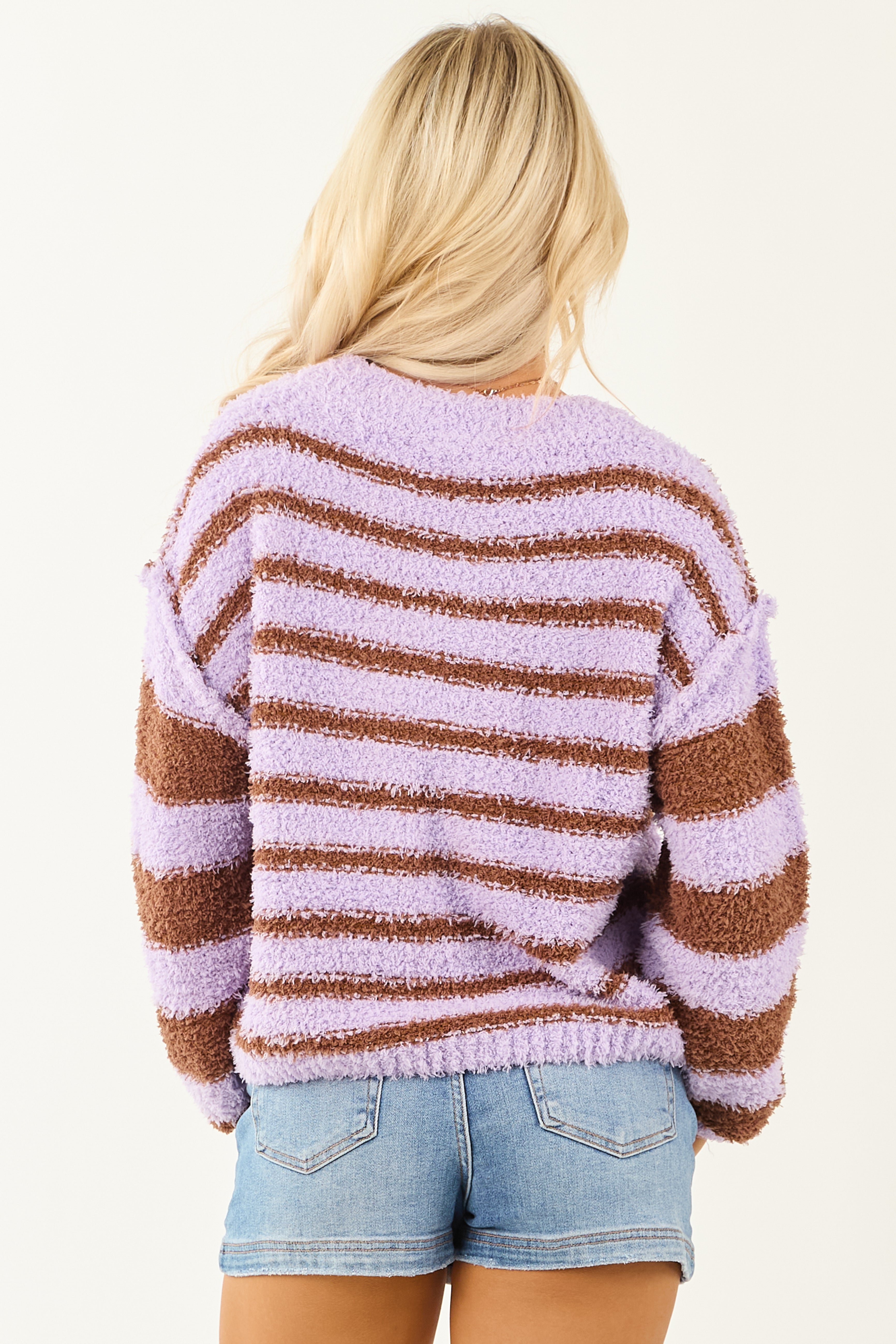 Iris and Sepia Striped Soft Knit Long Sleeve Sweater
