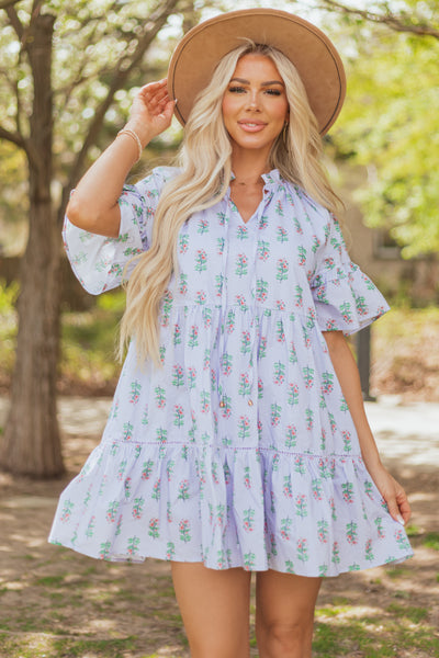 Iris Floral Print Ruffle Short Sleeve Mini Dress