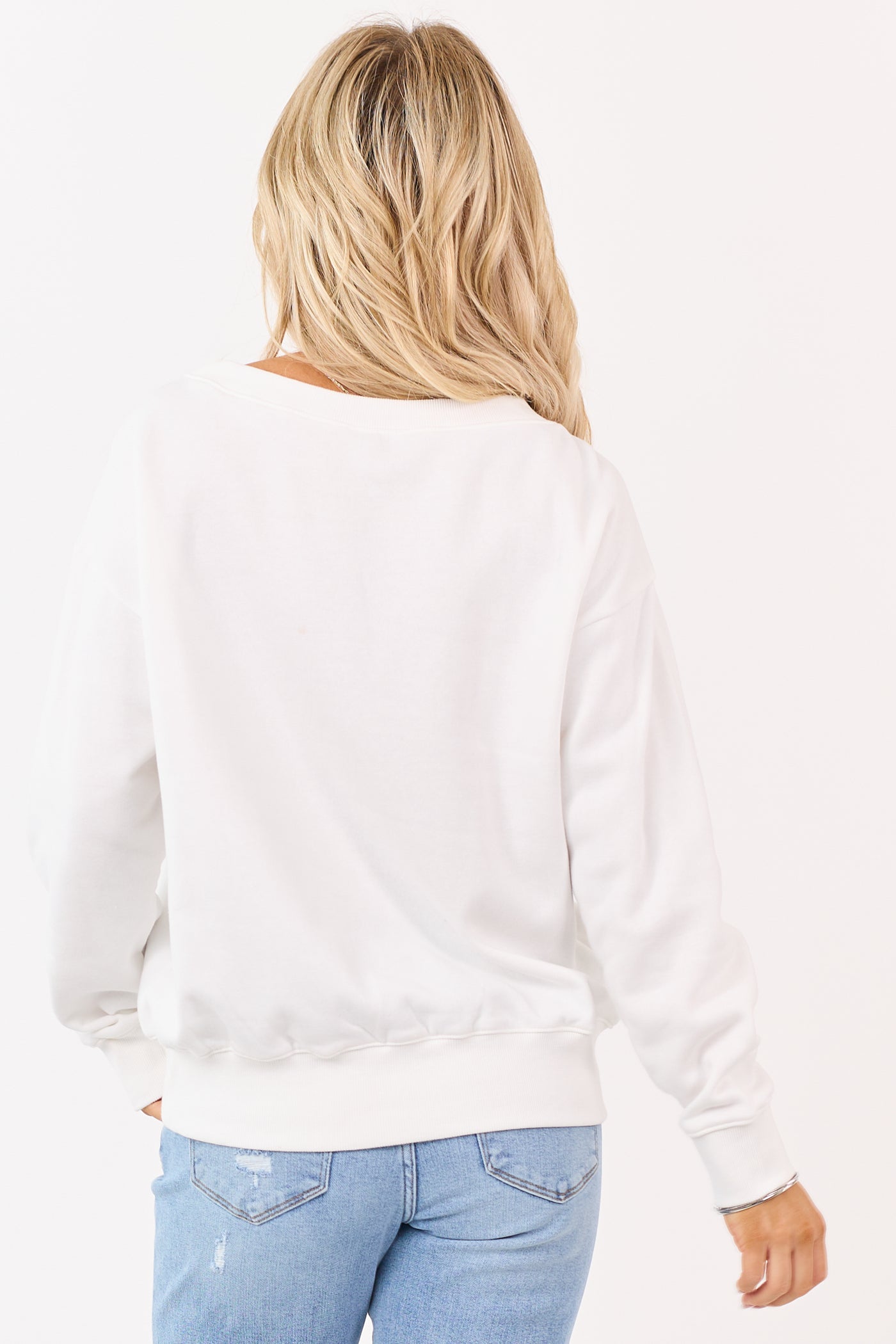 Ivory Boatneck Ribbed Trim Relaxed Fleece Sweatshirt