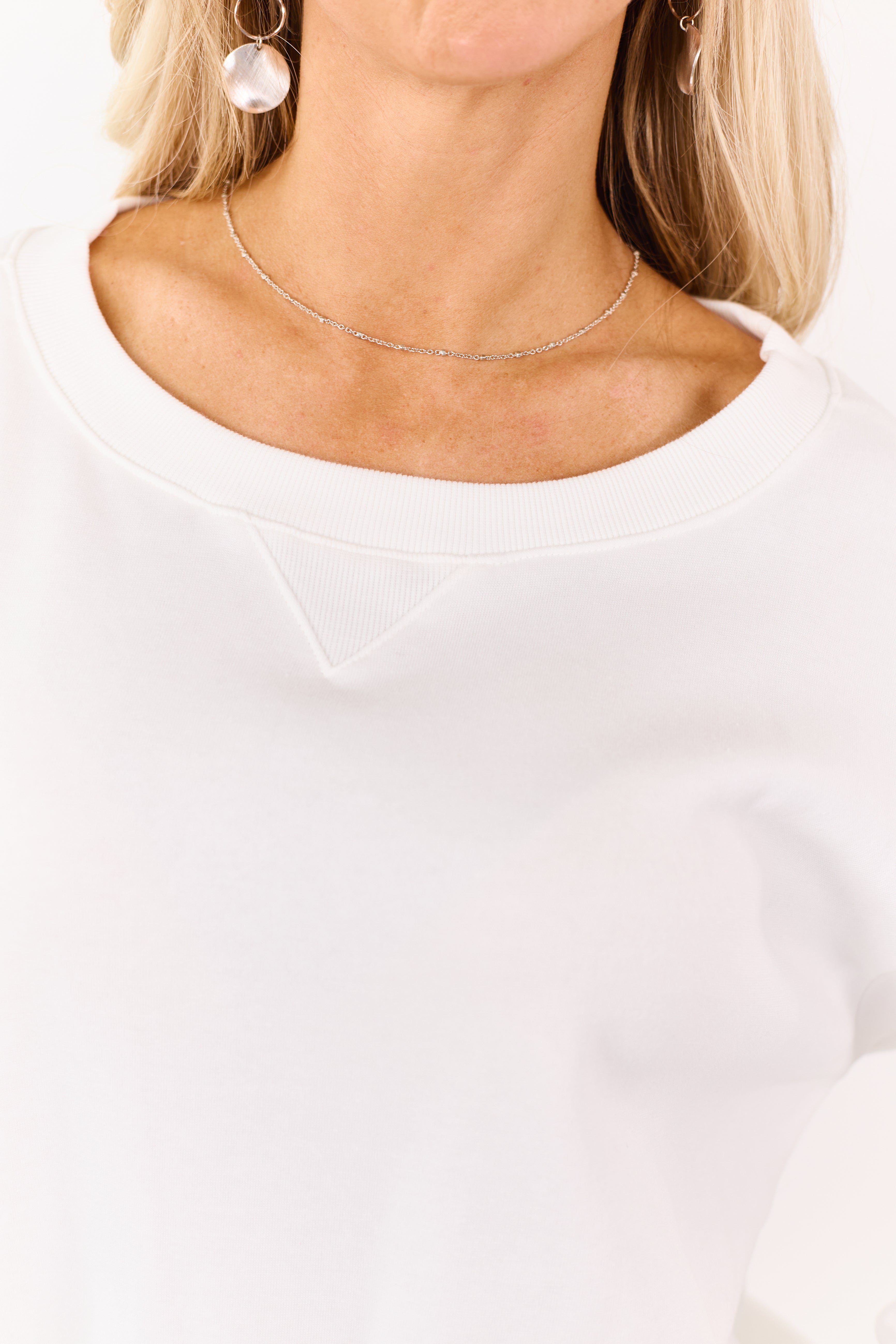 Ivory Boatneck Ribbed Trim Relaxed Fleece Sweatshirt