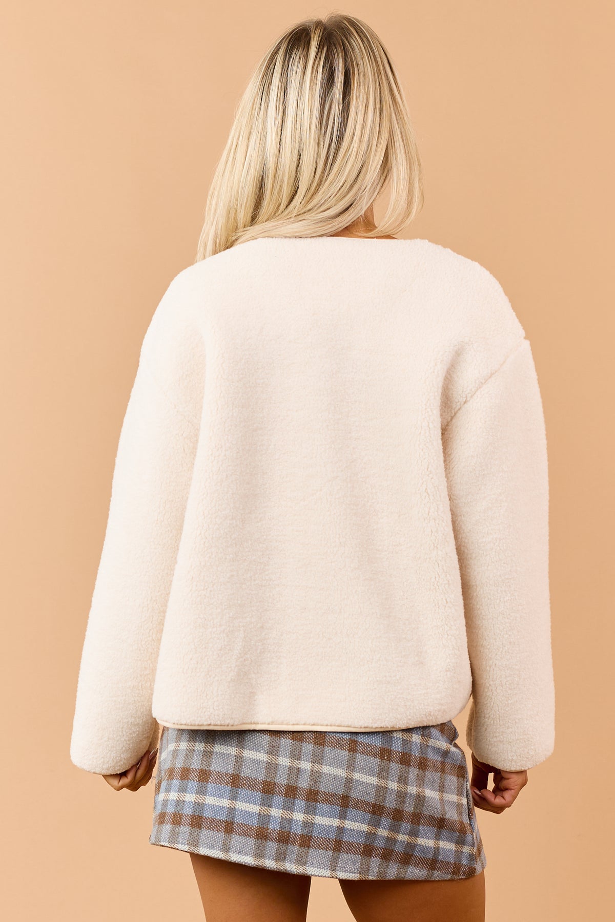 Ivory Button Down Soft Fleece Teddy Jacket