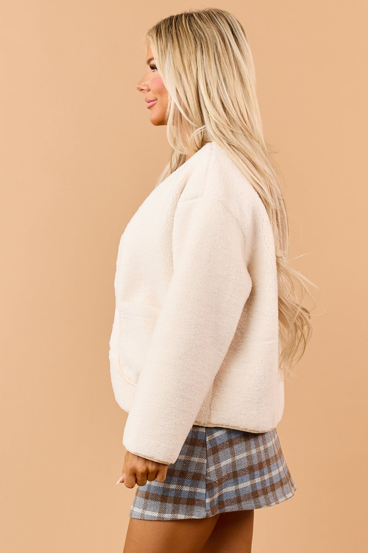 Ivory Button Down Soft Fleece Teddy Jacket