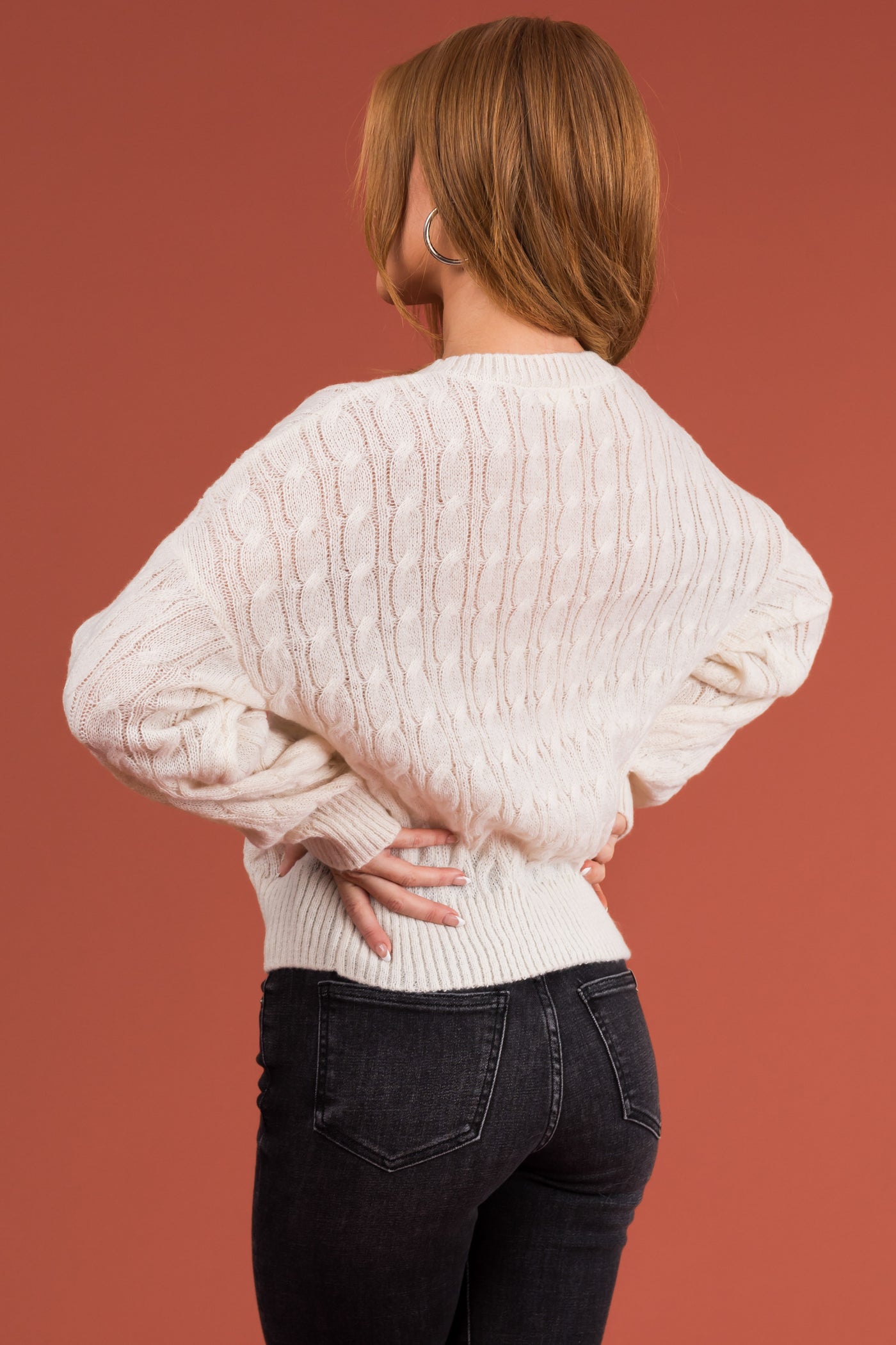 Ivory Cable Knit Long Sleeve Sweater