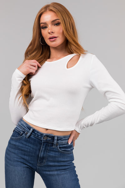 Ivory Chest Cut Out Ribbed Knit Crop Top