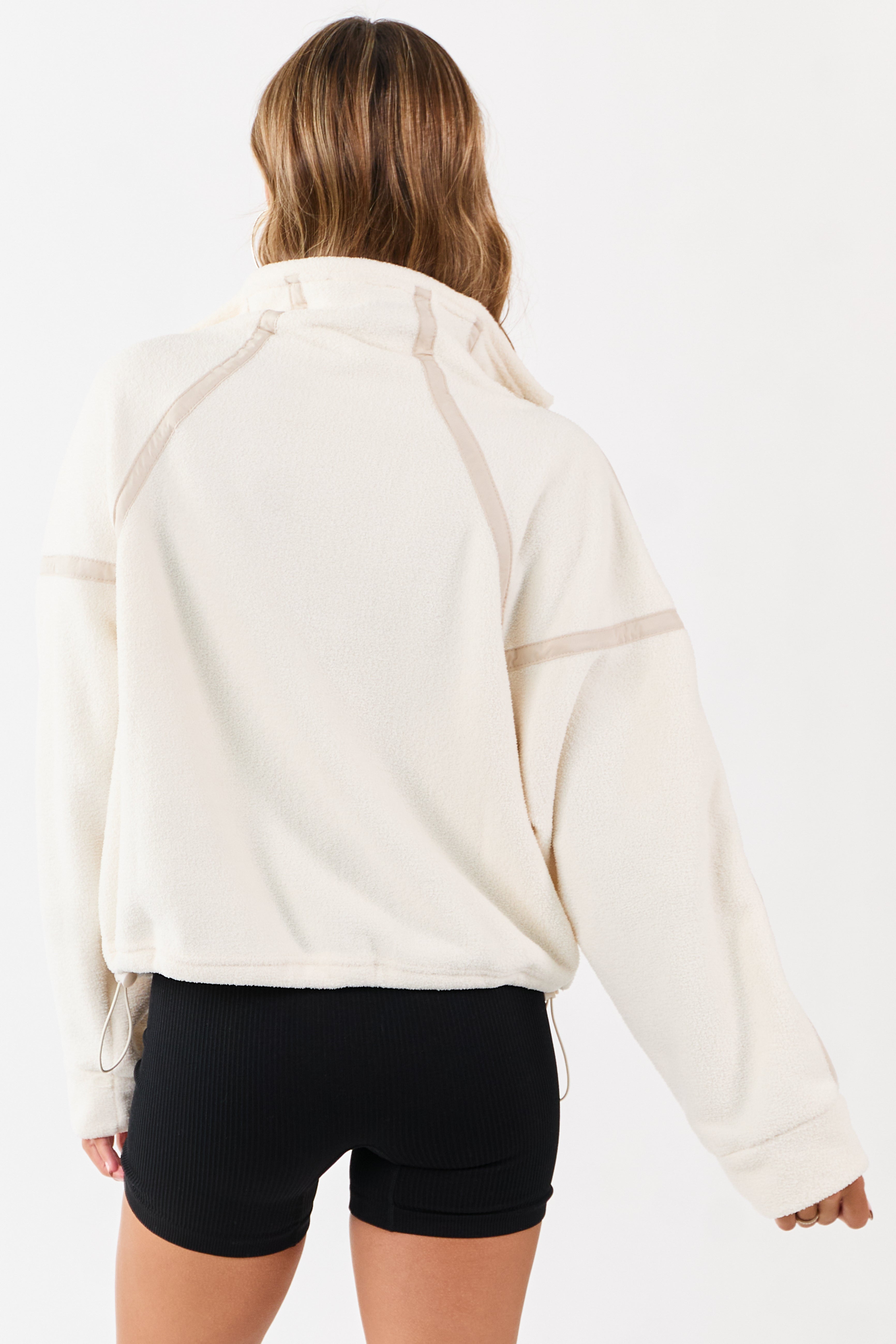 Ivory Contrast Trim Half Zip Up Fleece Pullover