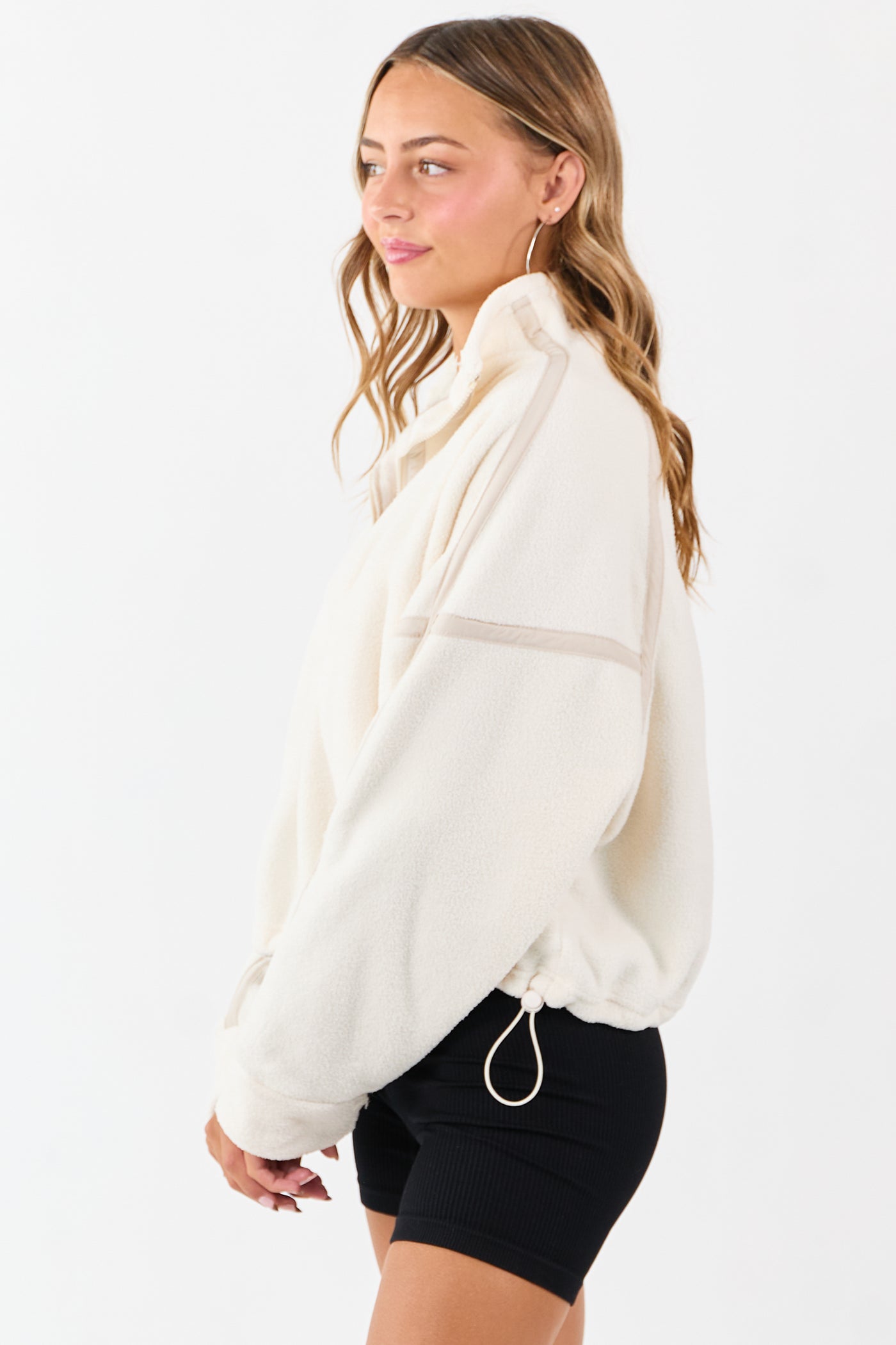 Ivory Contrast Trim Half Zip Up Fleece Pullover