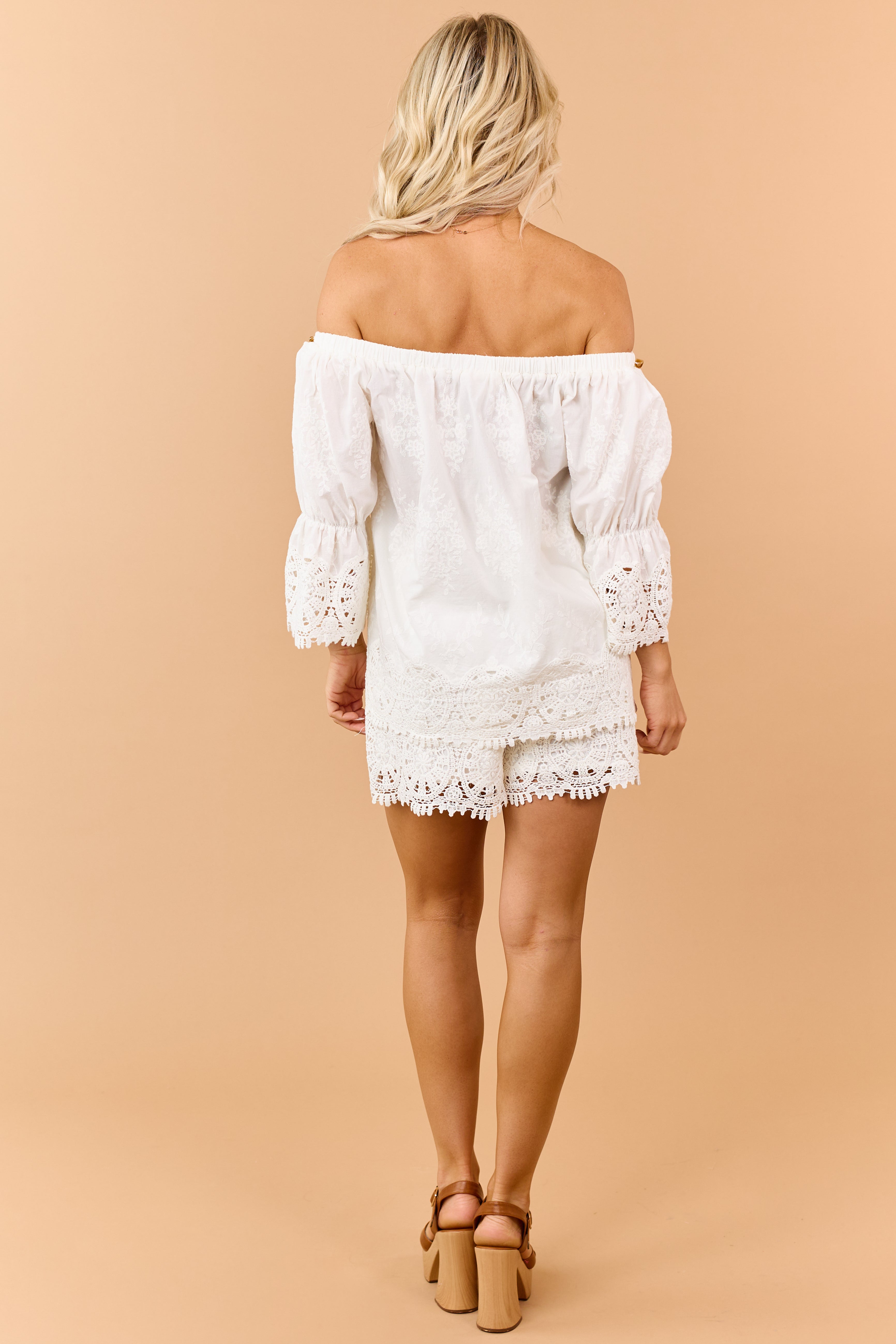 Ivory Cotton Embroidered Lace Top and Shorts Set