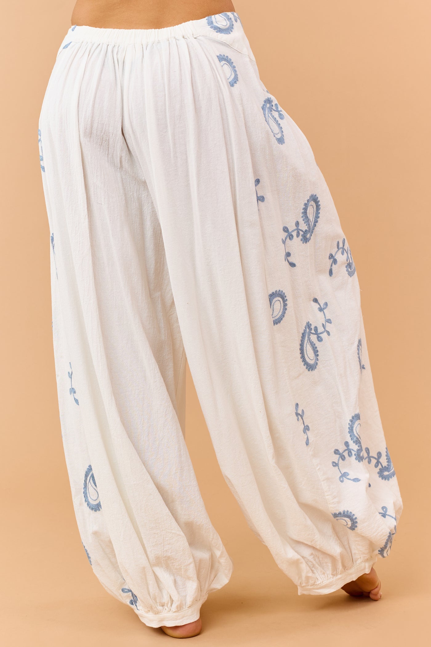Ivory Cotton Paisley Embroidered Top and Pants Set