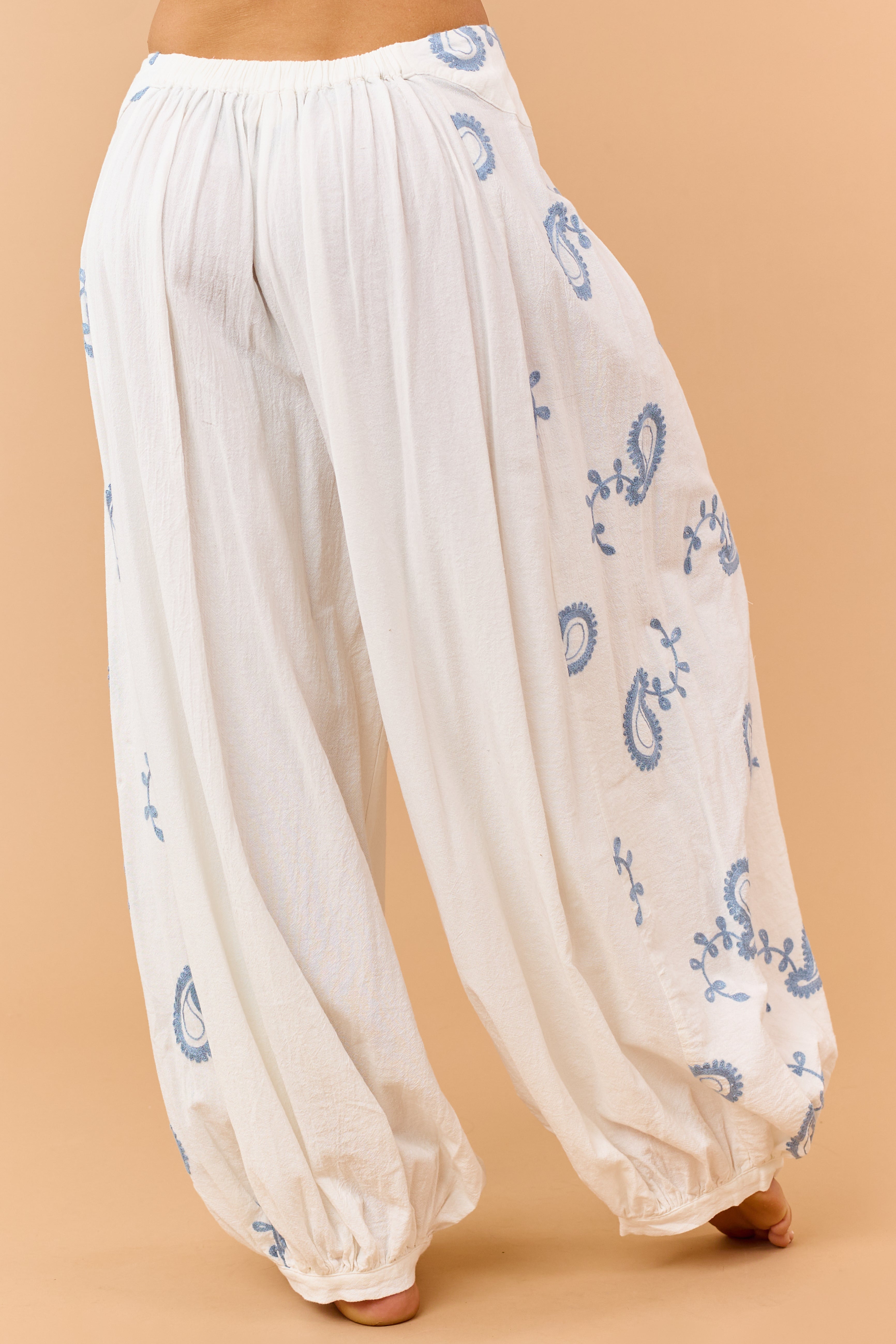 Ivory Cotton Paisley Embroidered Top and Pants Set