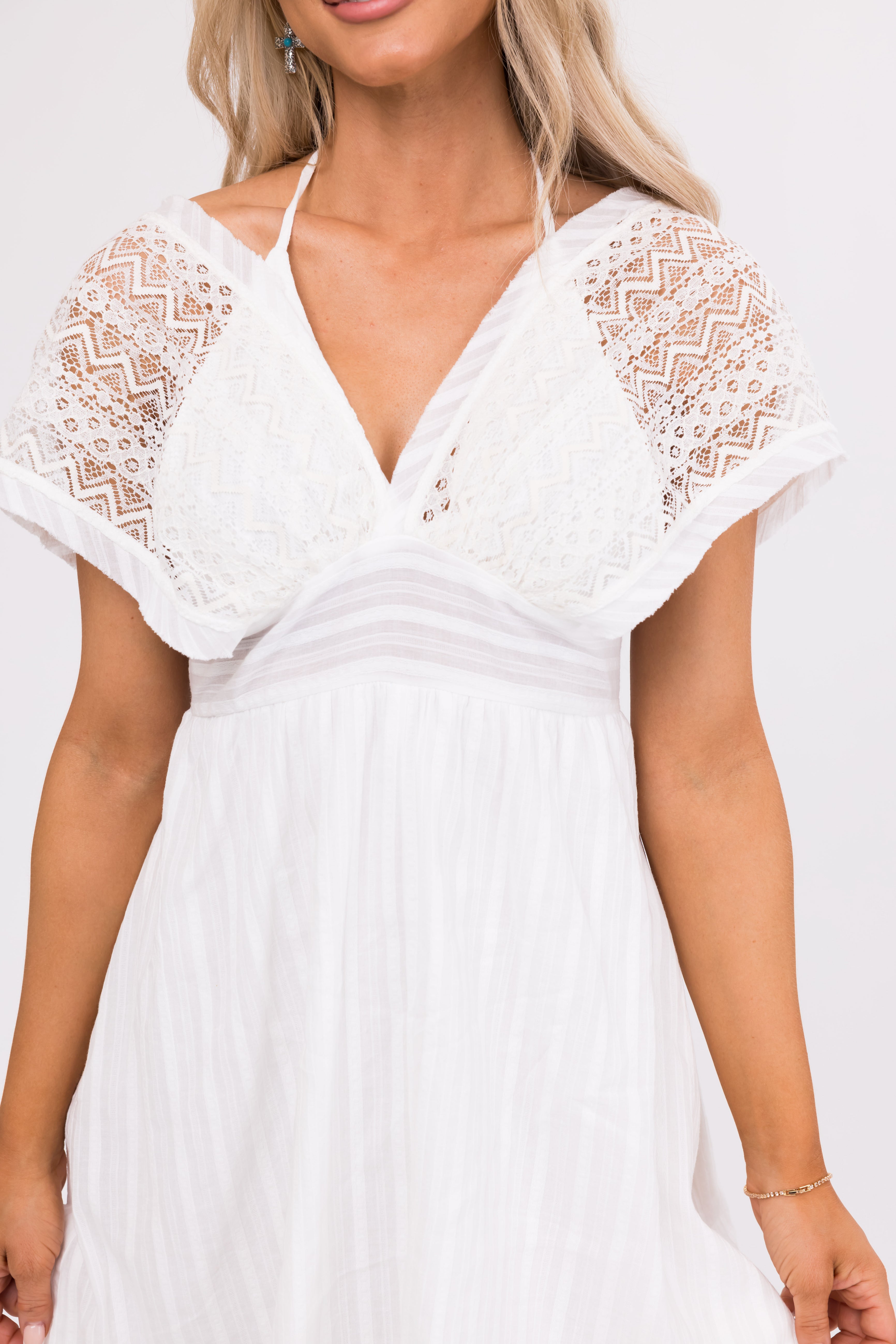 Ivory Crochet Woven Mini Dress