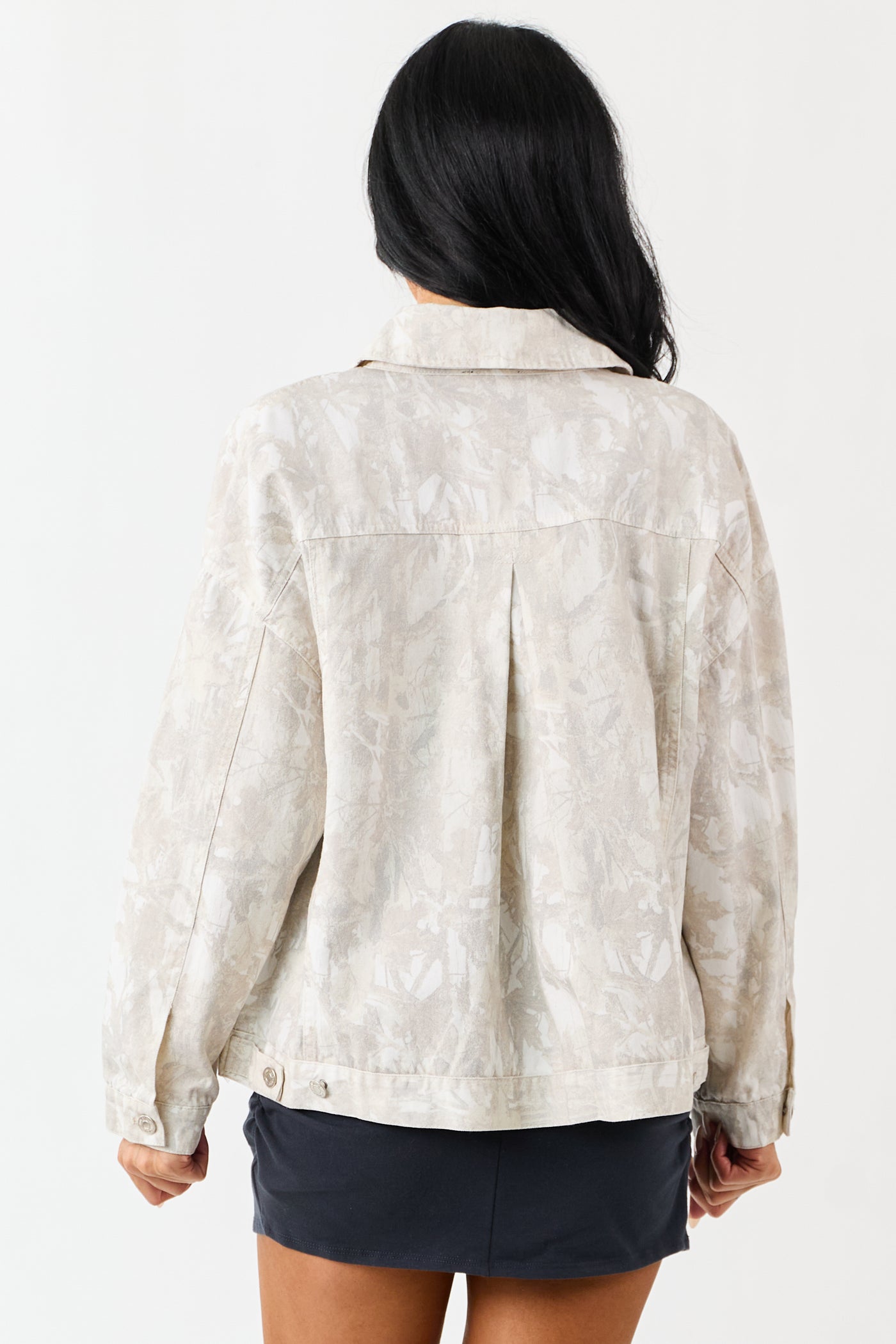 Ivory Faded Camo Button Down Denim Jacket