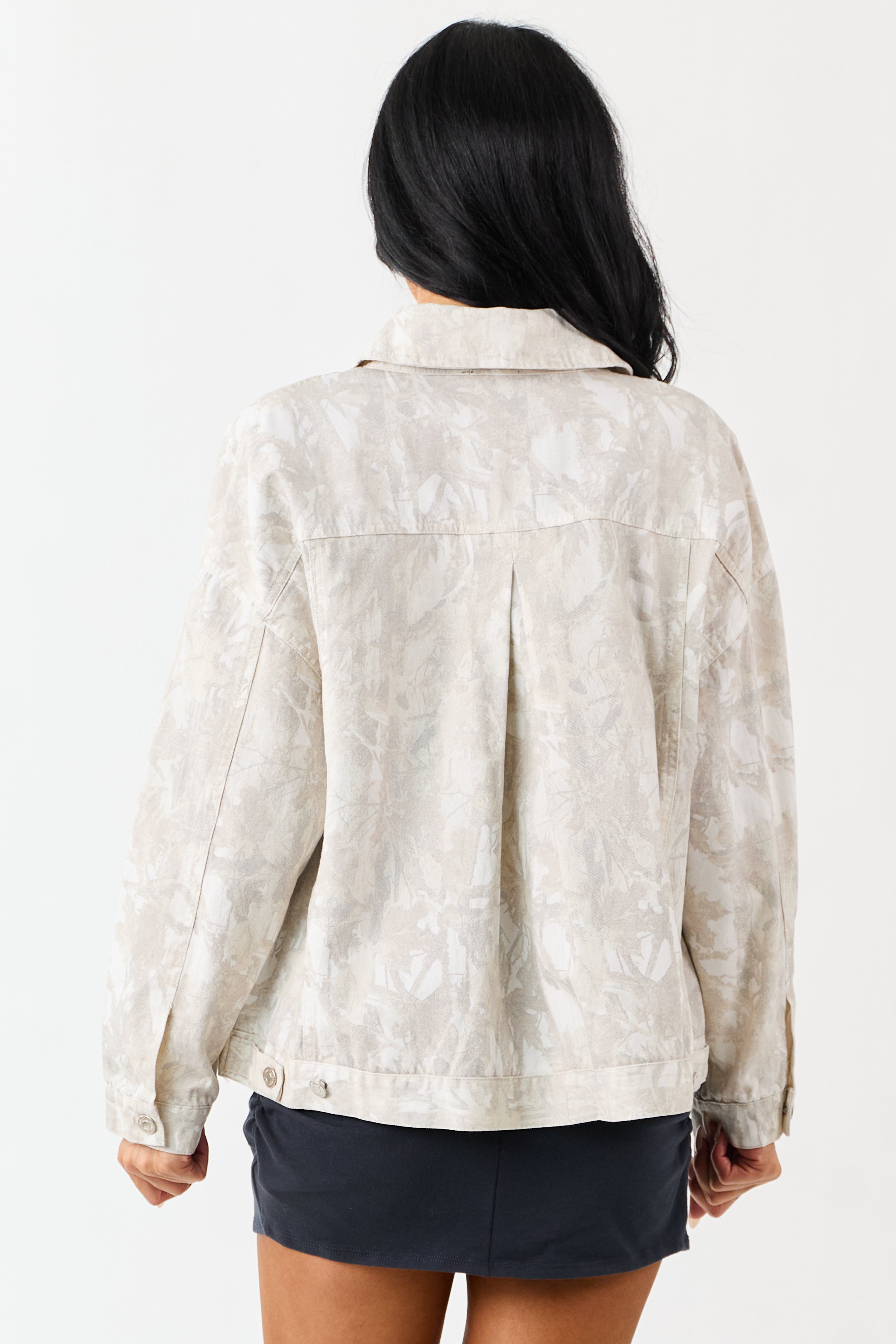 Ivory Faded Camo Button Down Denim Jacket