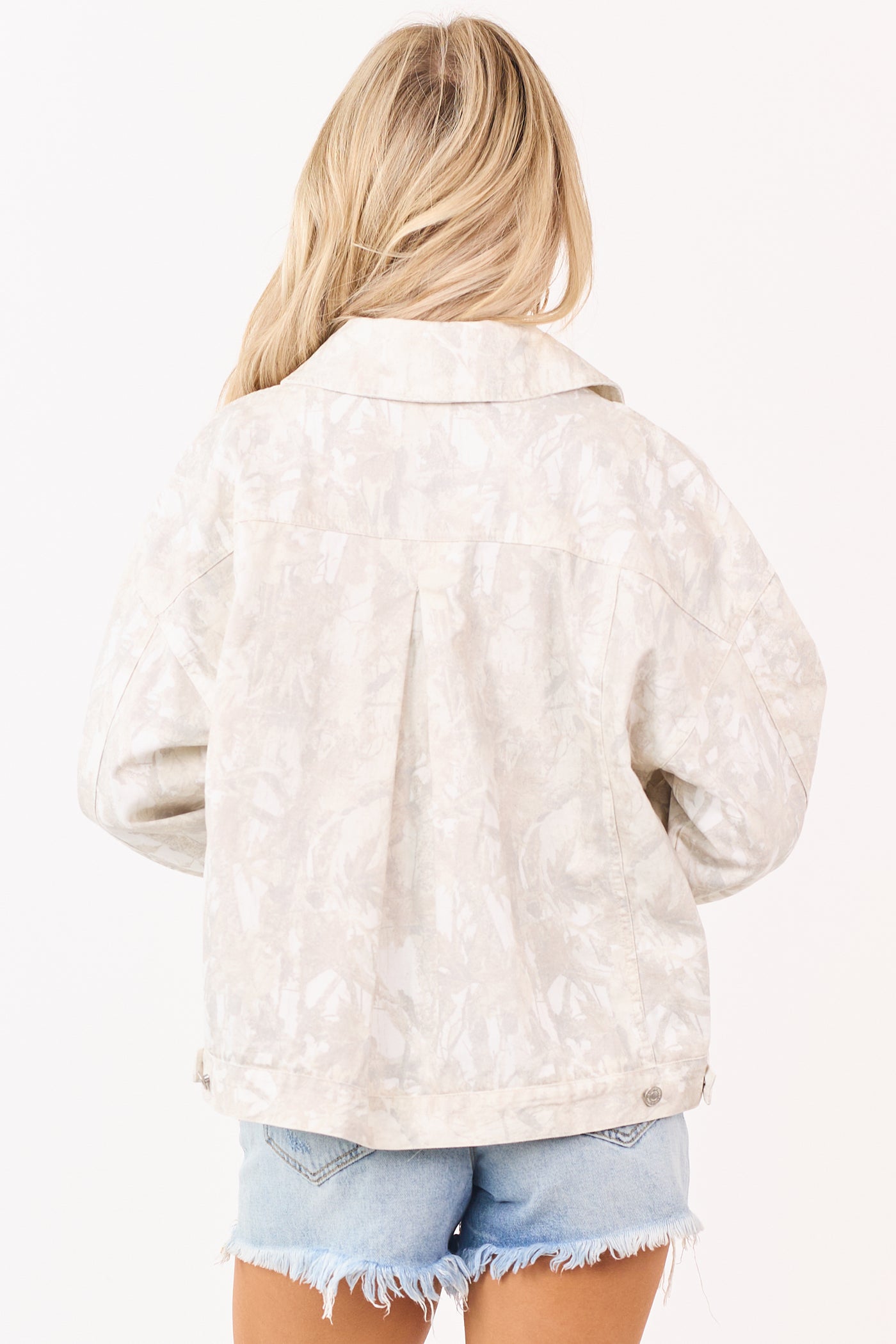Ivory Faded Camo Button Down Denim Jacket