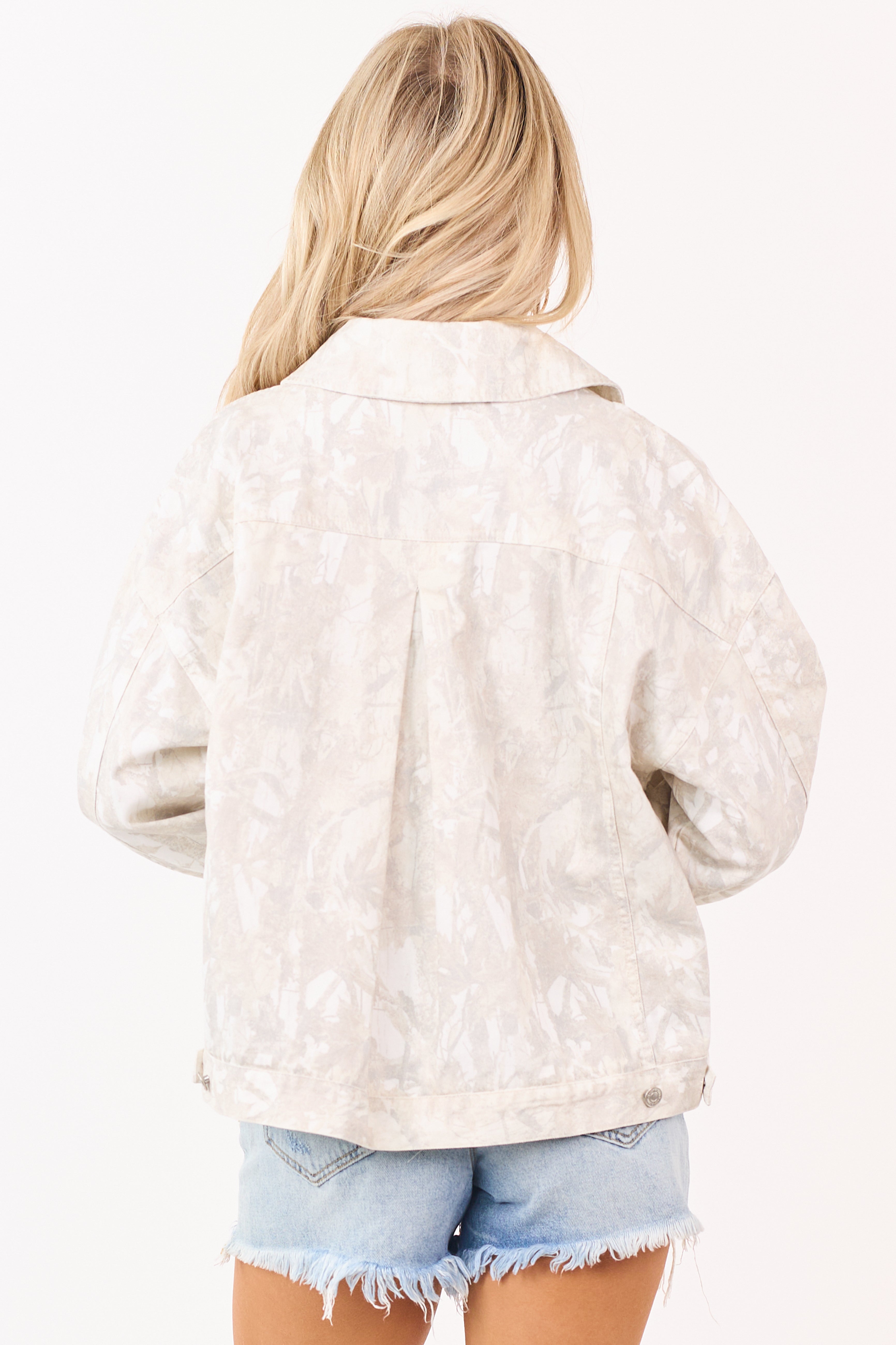 Ivory Faded Camo Button Down Denim Jacket