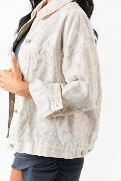 Ivory Faded Camo Button Down Denim Jacket