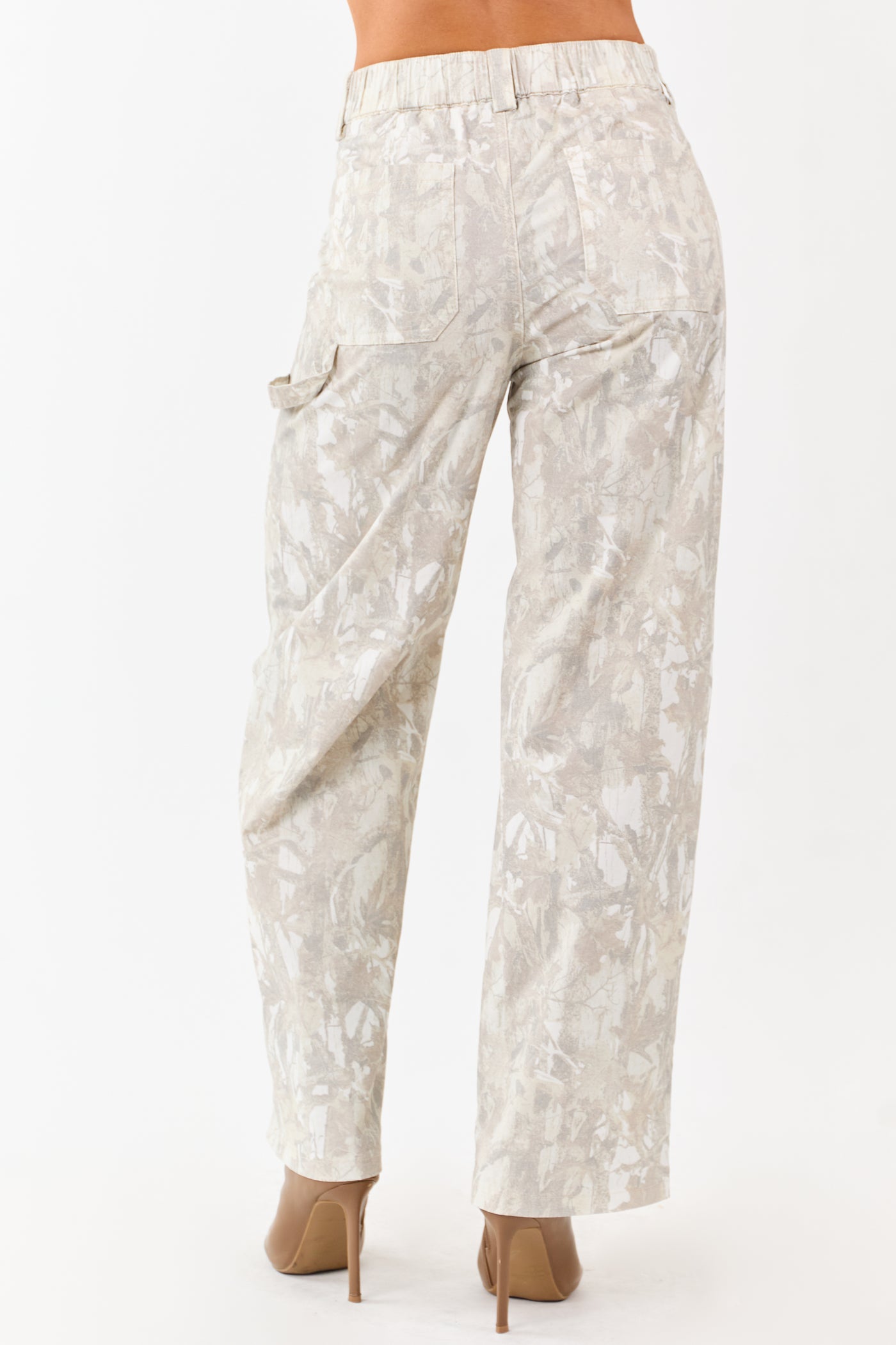 Ivory Faded Camo High Rise Straight Utility Jeans