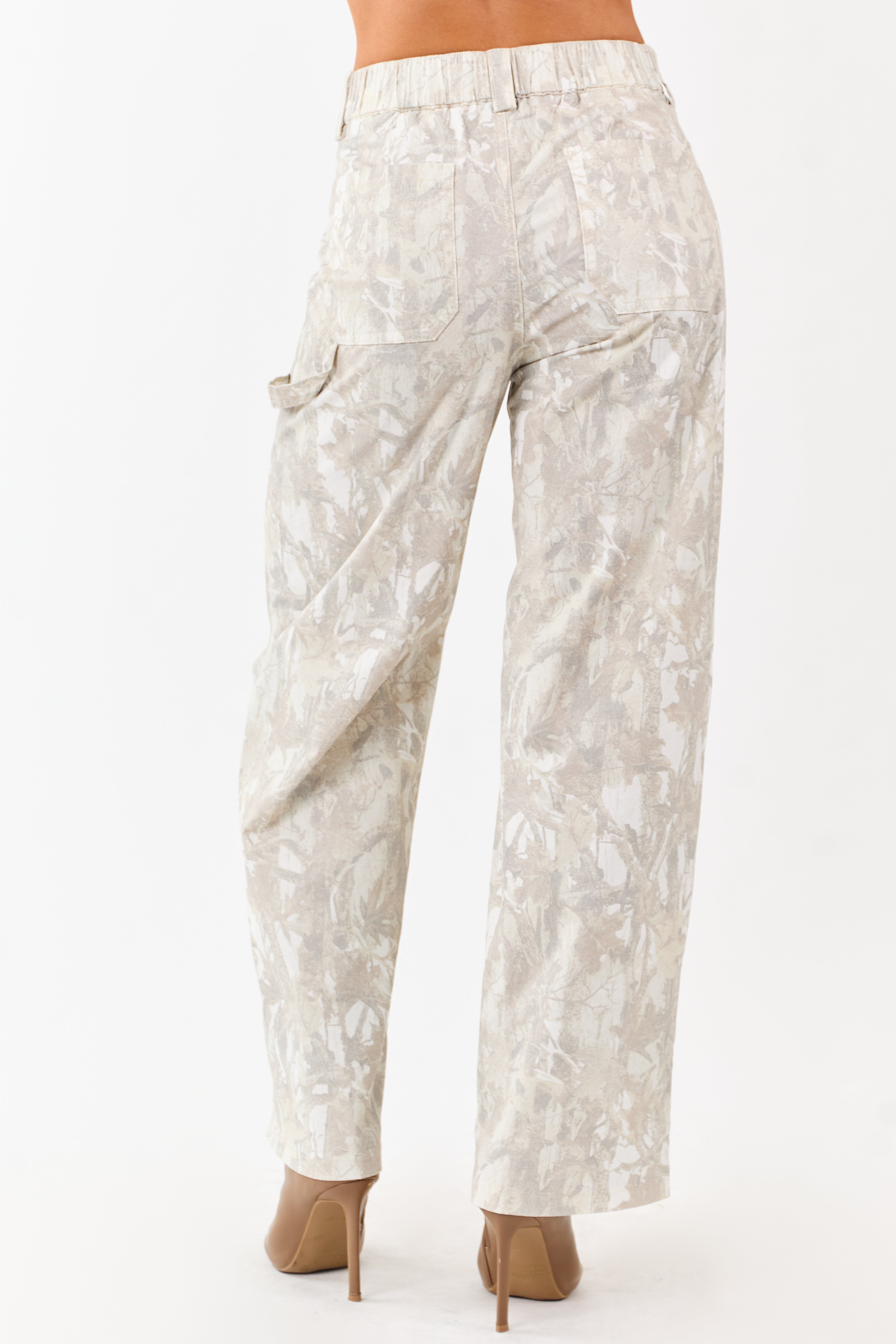 Ivory Faded Camo High Rise Straight Utility Jeans
