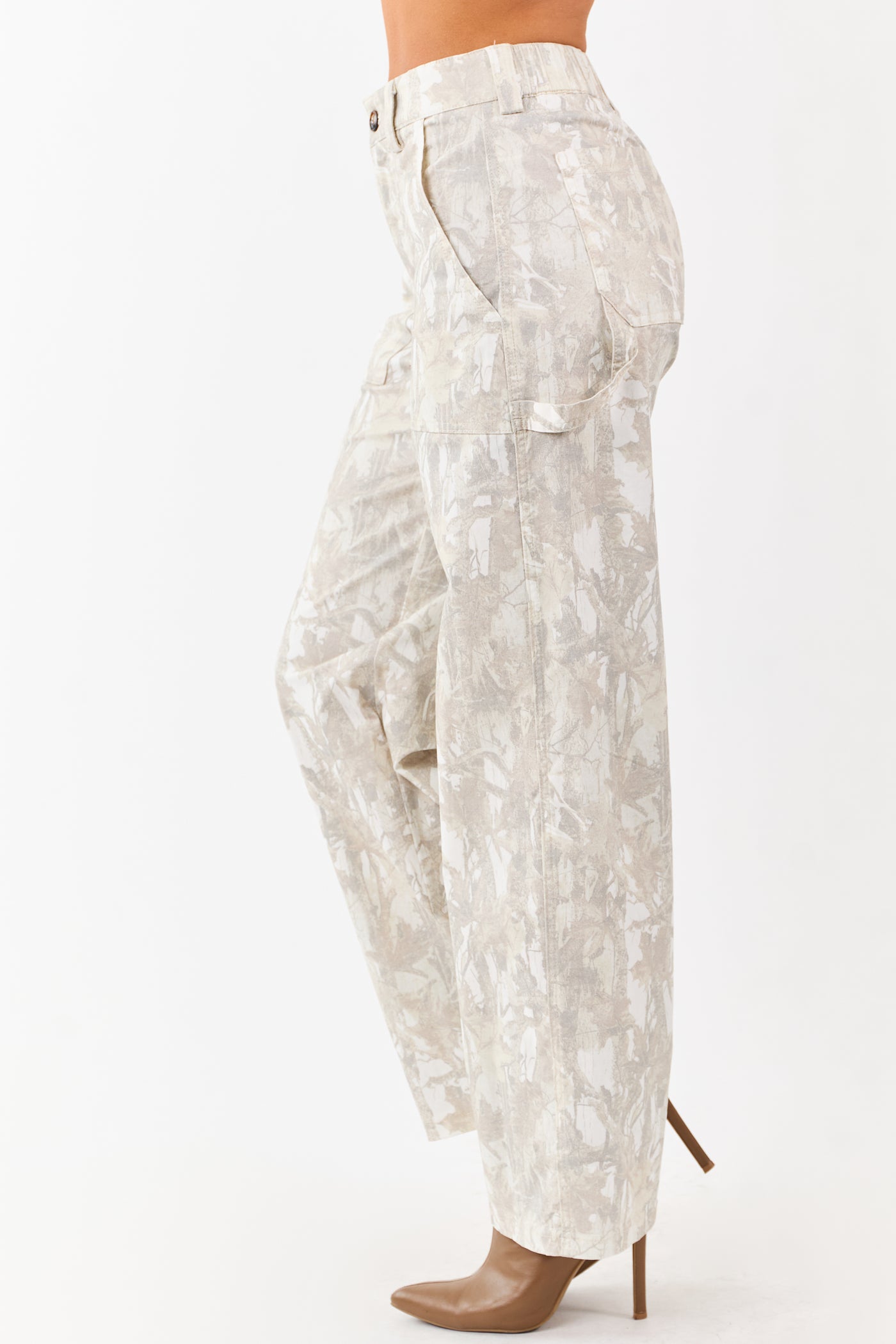 Ivory Faded Camo High Rise Straight Utility Jeans