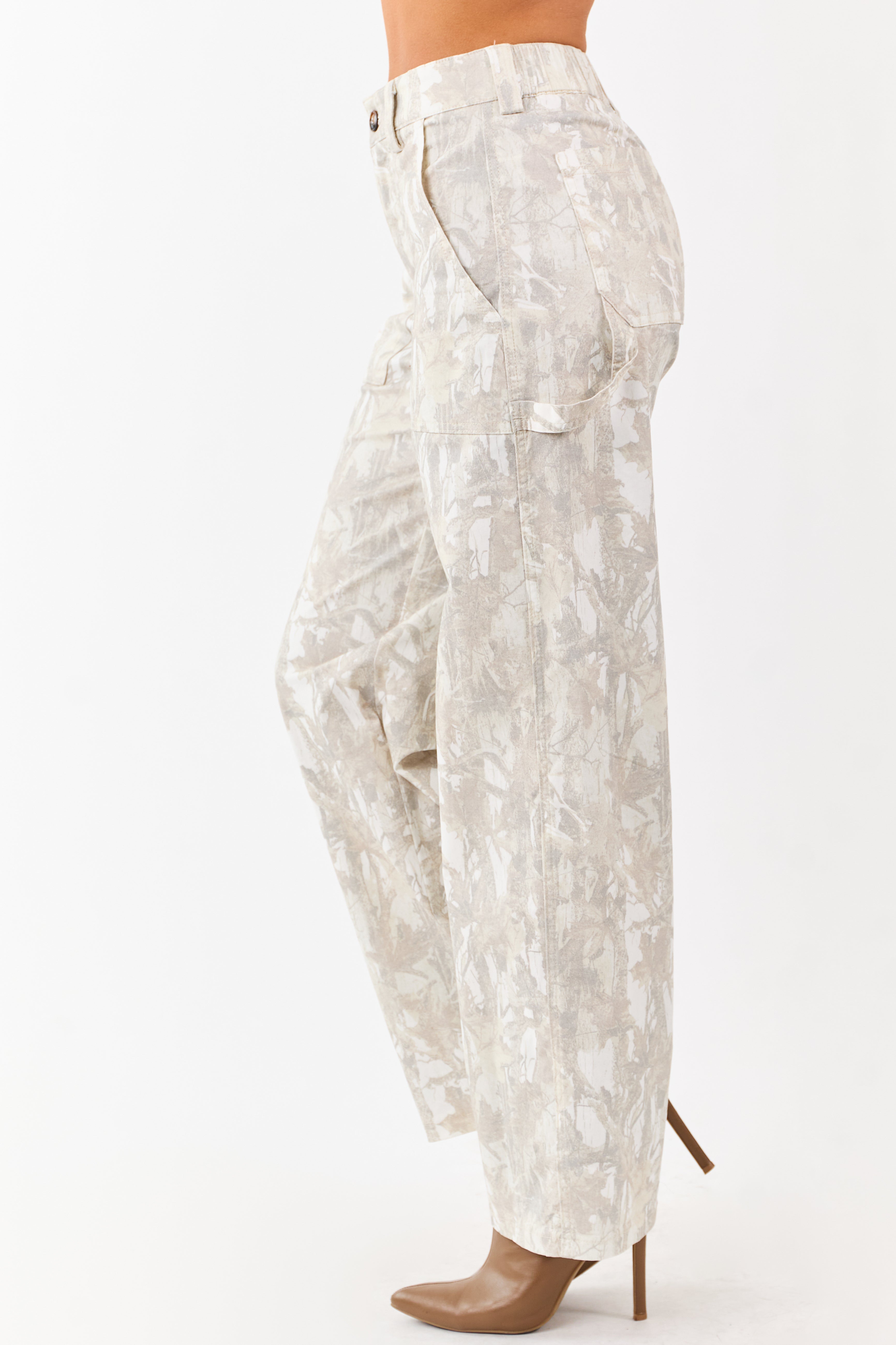 Ivory Faded Camo High Rise Straight Utility Jeans