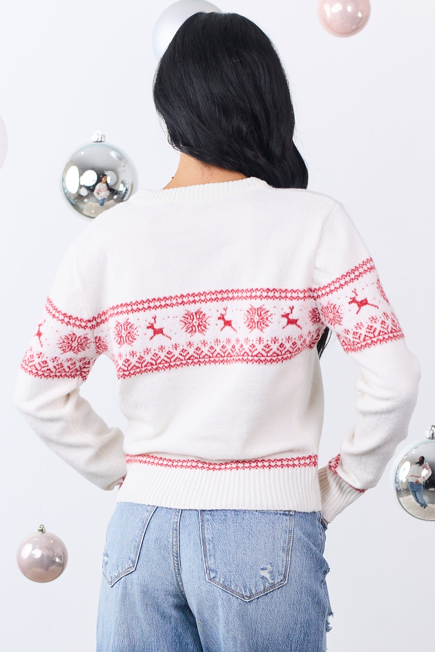 Ivory Fair Isle Holiday Pattern Knit Sweater
