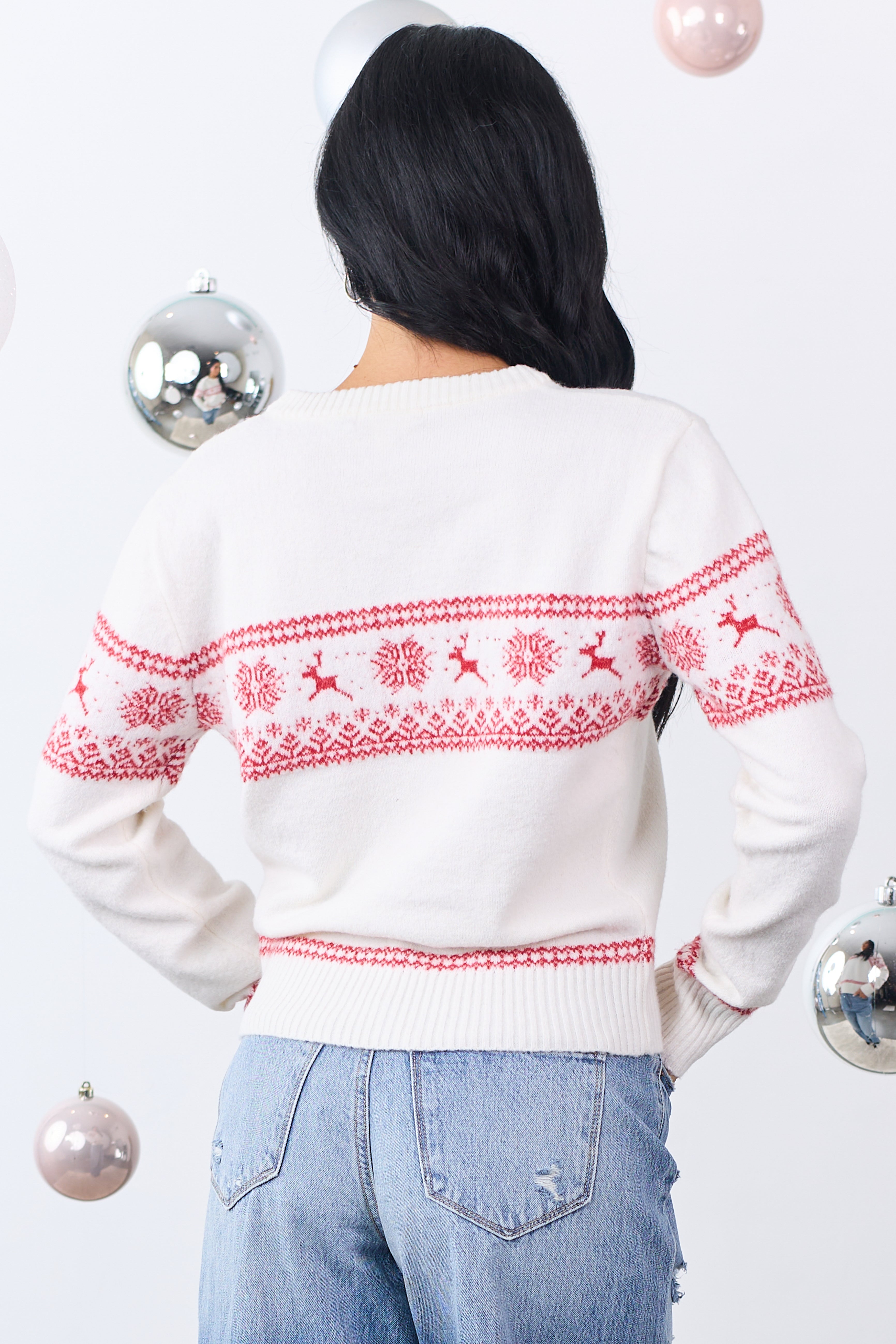 Ivory Fair Isle Holiday Pattern Knit Sweater