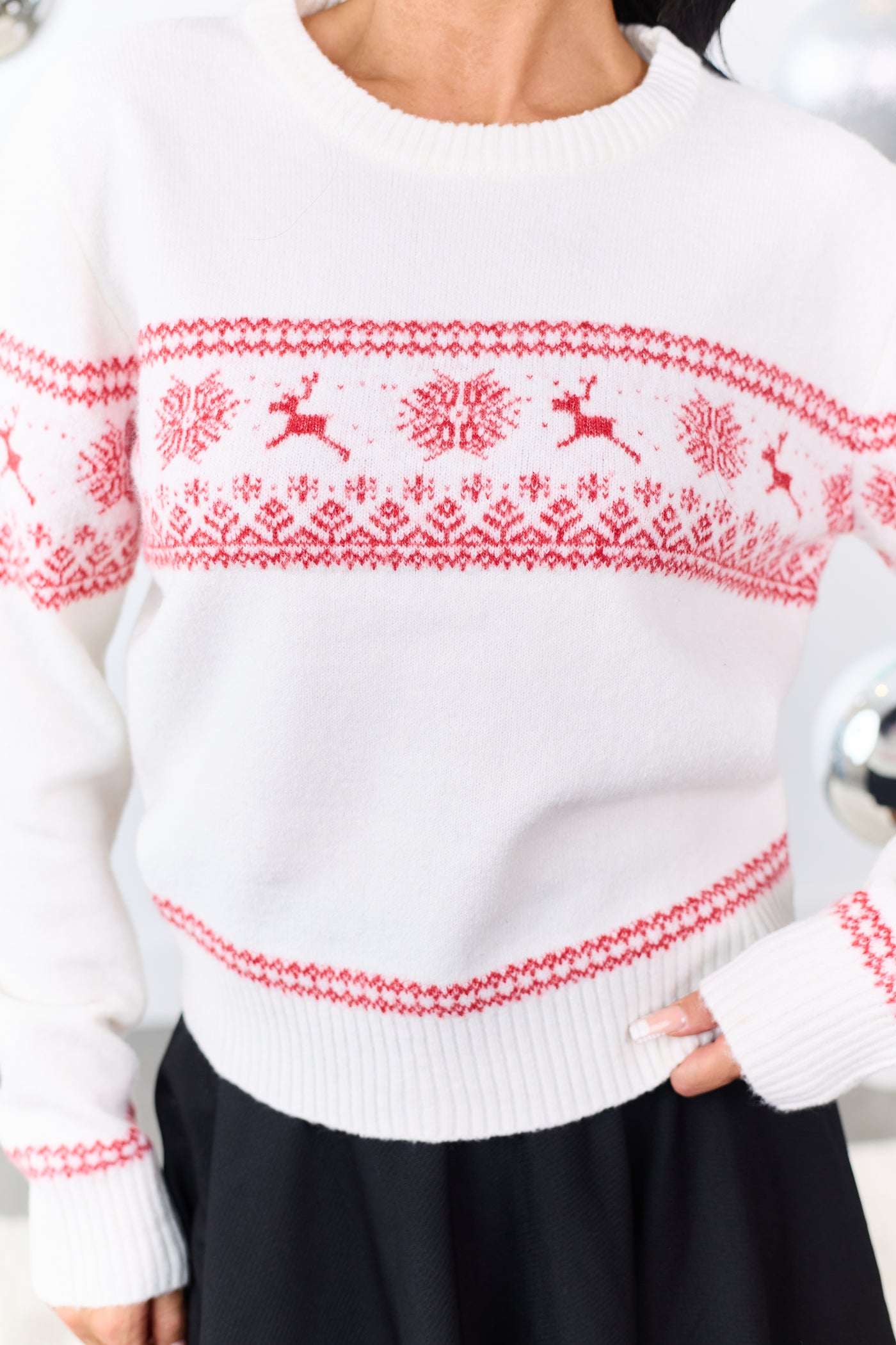 Ivory Fair Isle Holiday Pattern Knit Sweater