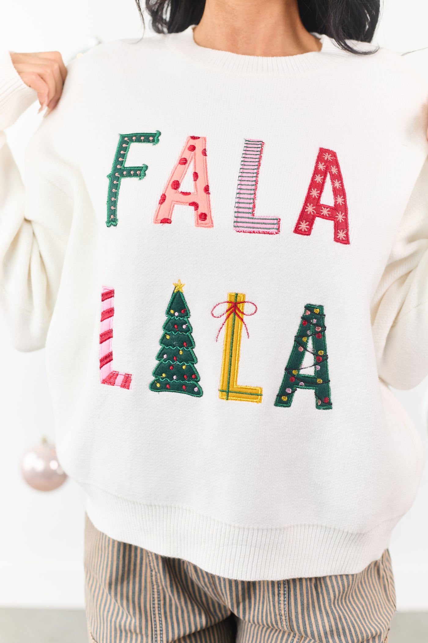 Ivory 'Fala Lala' Holiday Graphic Knit Sweater