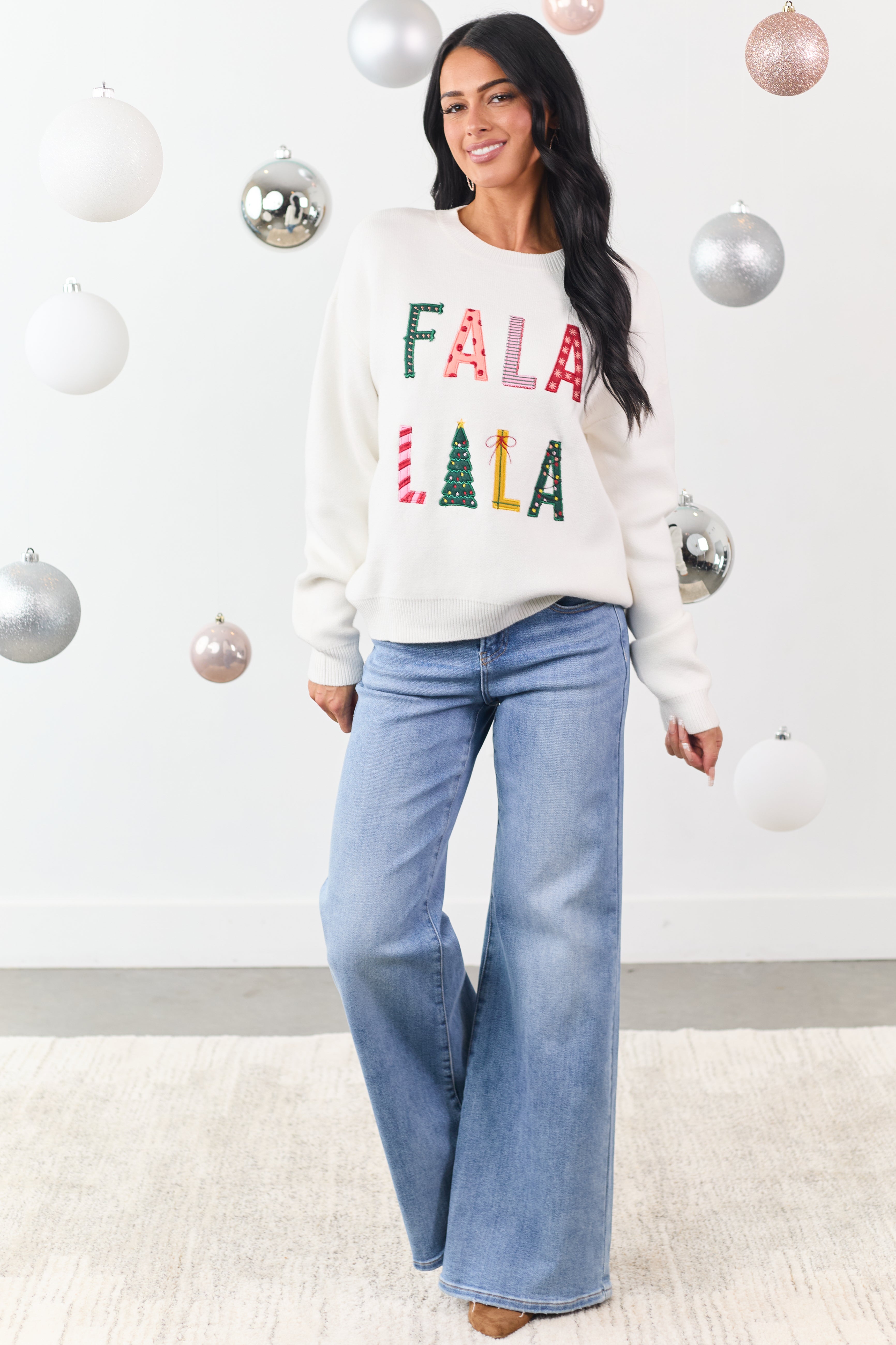 Ivory 'Fala Lala' Holiday Graphic Knit Sweater
