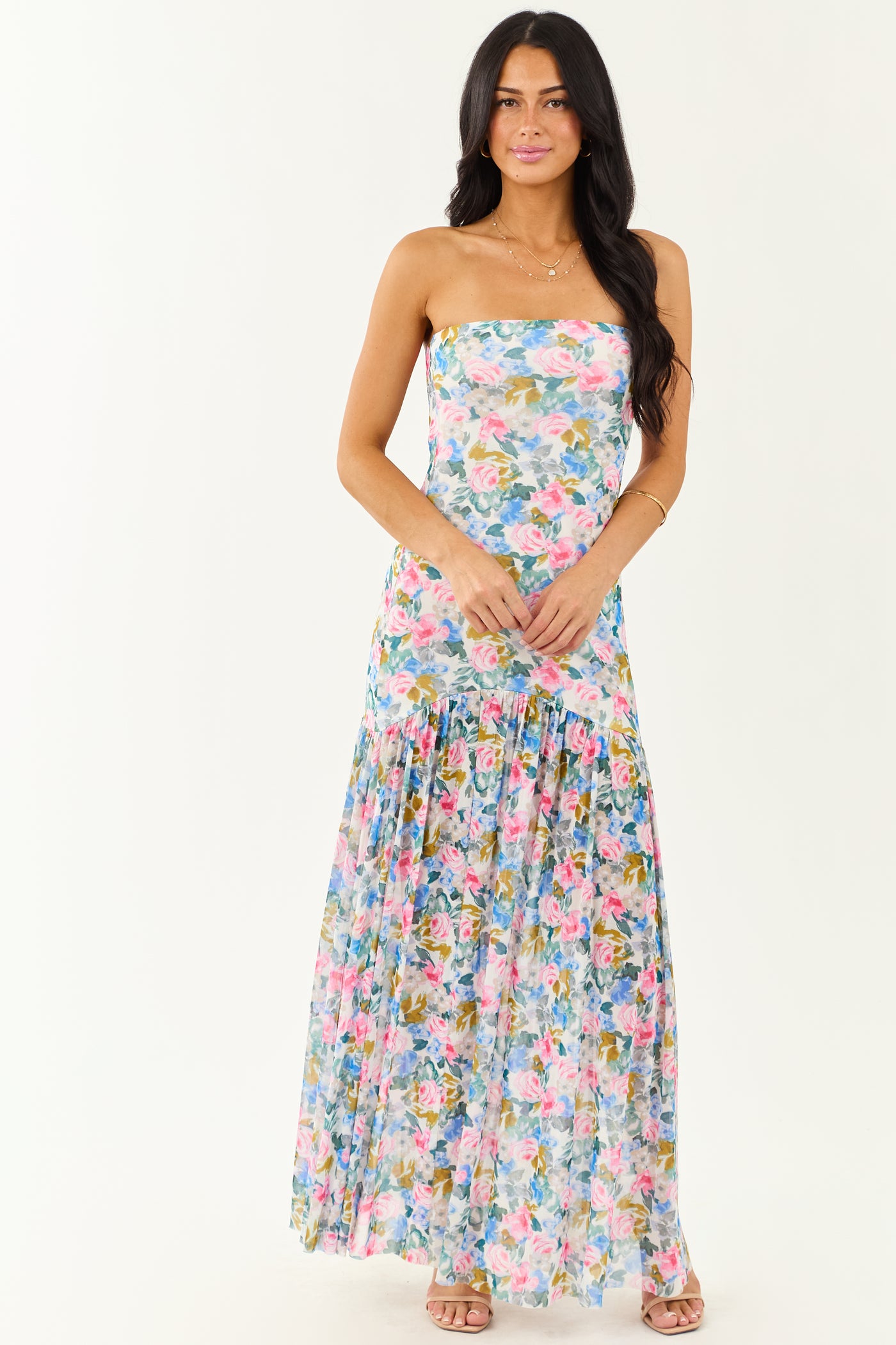 Ivory Floral Print Front Slit Mesh Maxi Dress | Lime Lush Boutique Ivory Floral Print Front Slit Mesh Maxi Dress | Lime Lush Boutique