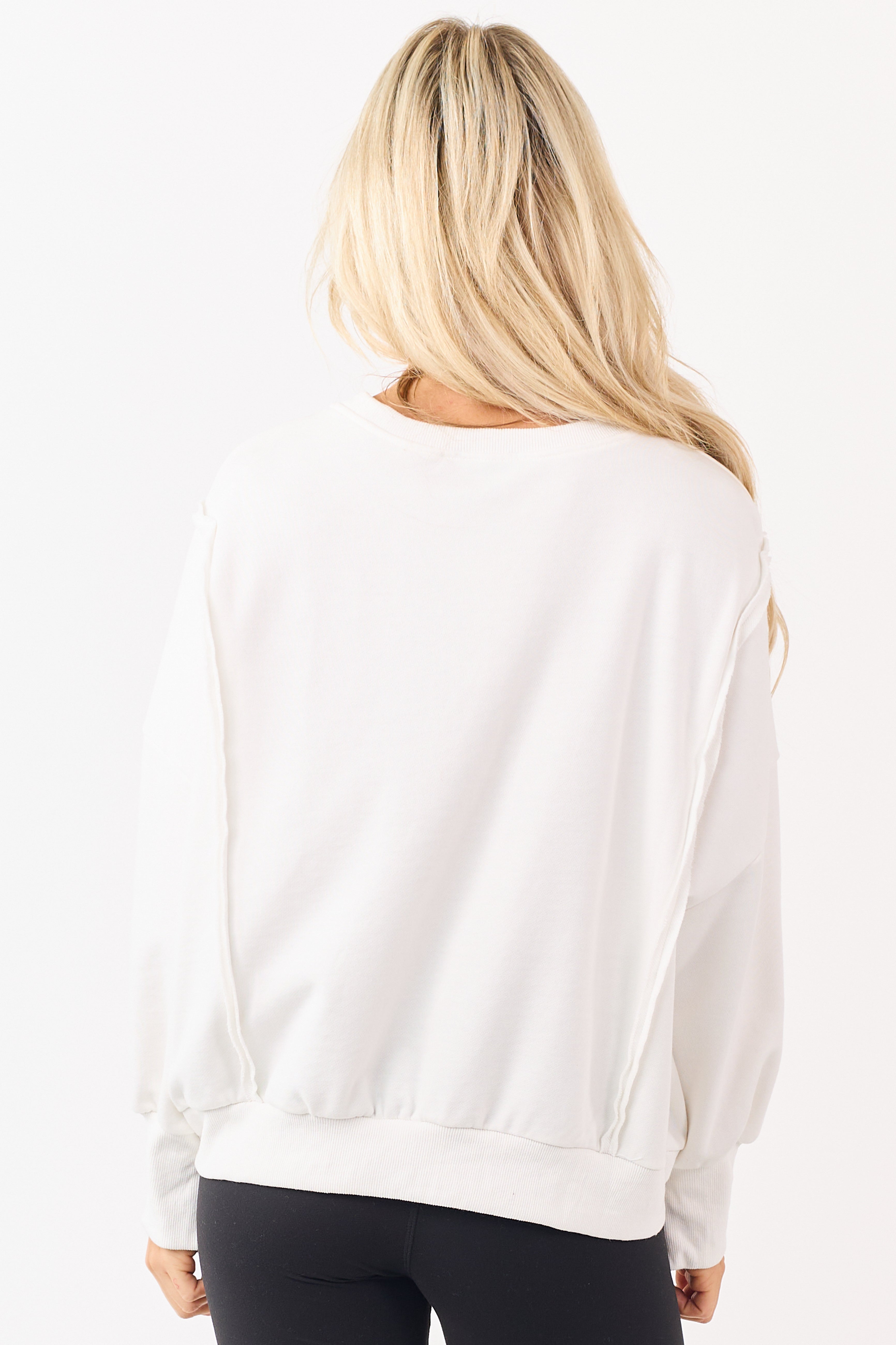 Ivory Gingham Bow Patch Graphic Relaxed Sweatshirt