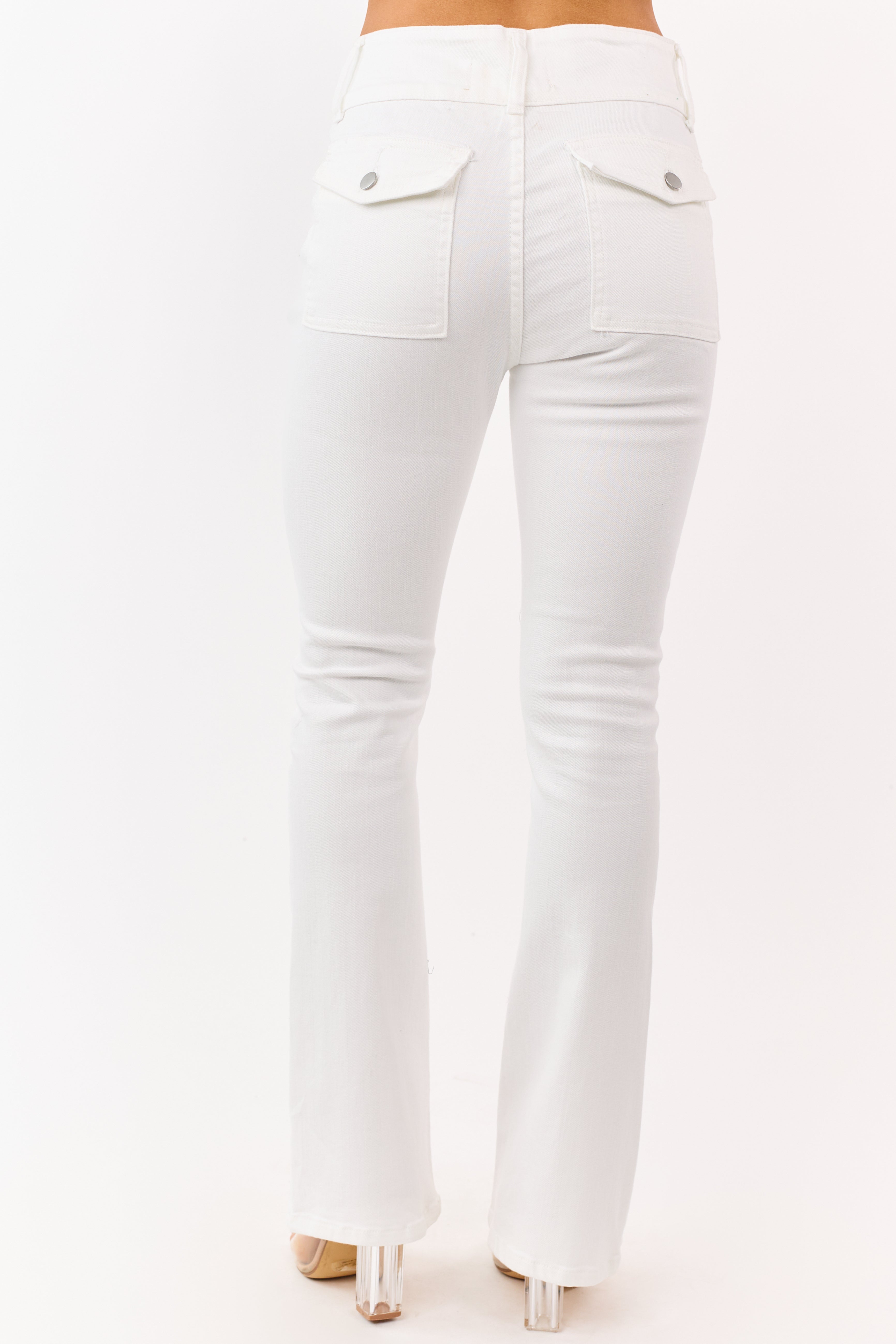 Ivory High Rise Pintuck Seam Stretchy Flare Jeans | Lime Lush Boutique