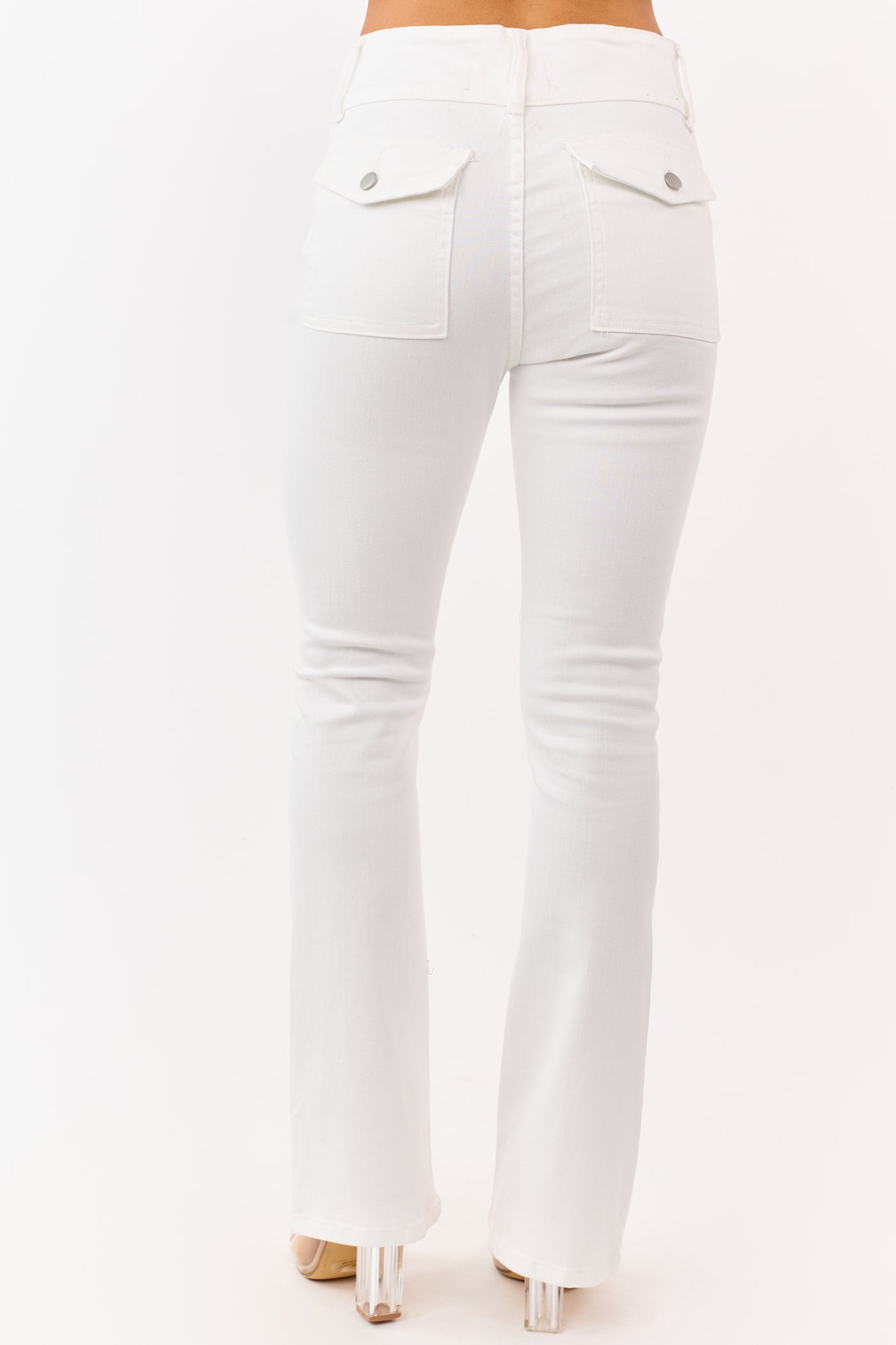 Ivory High Rise Pintuck Seam Stretchy Flare Jeans