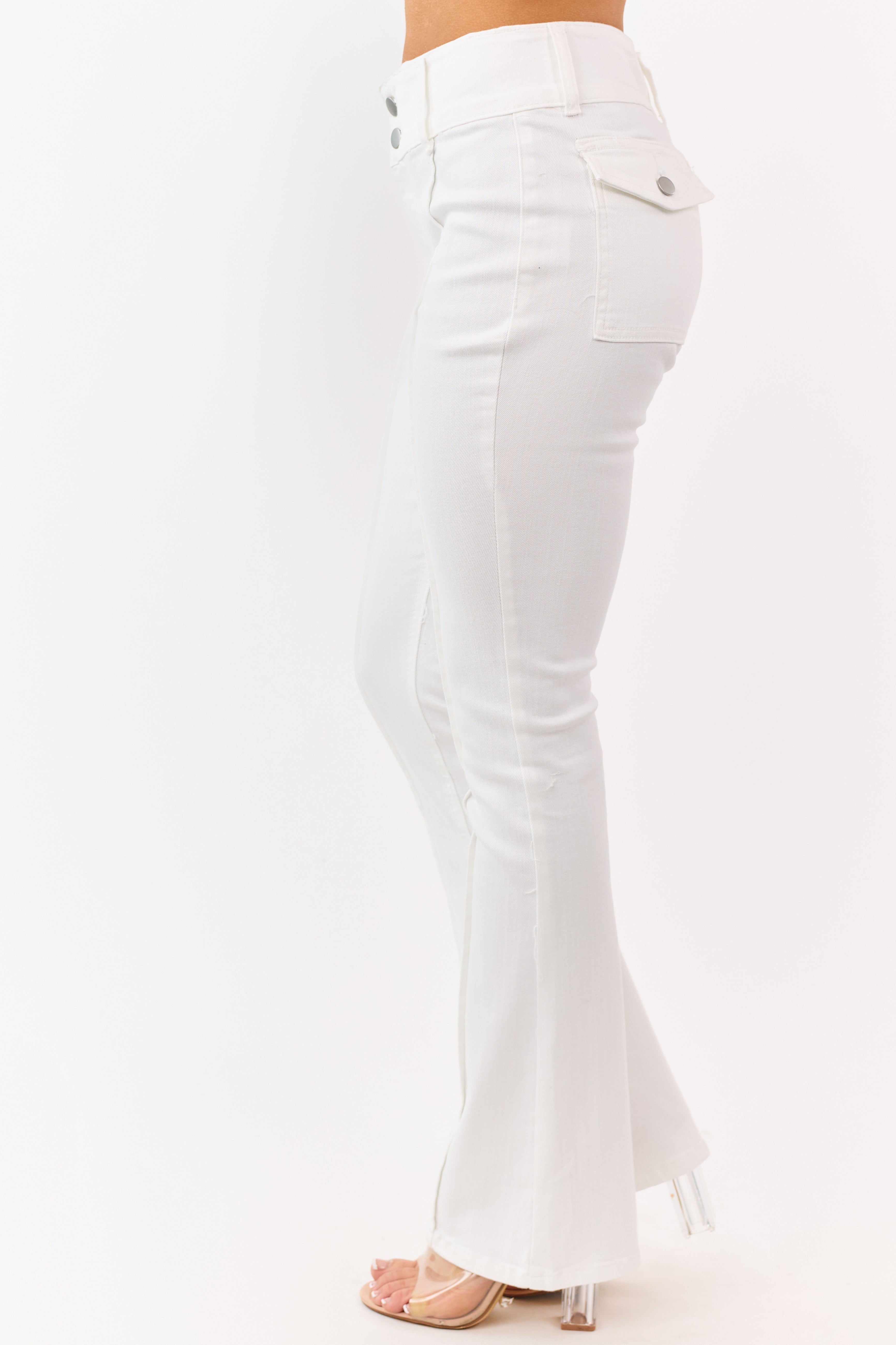 Ivory High Rise Pintuck Seam Stretchy Flare Jeans | Lime Lush Boutique