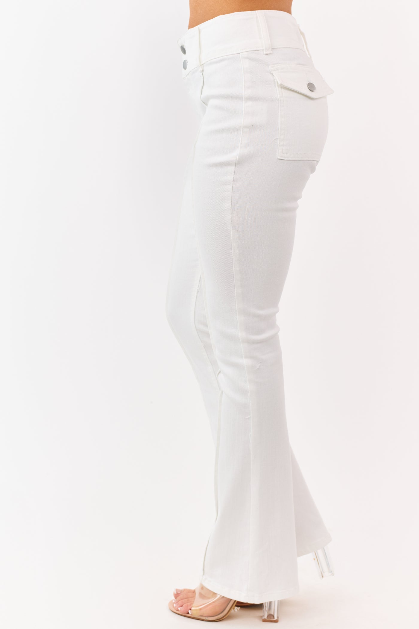 Ivory High Rise Pintuck Seam Stretchy Flare Jeans