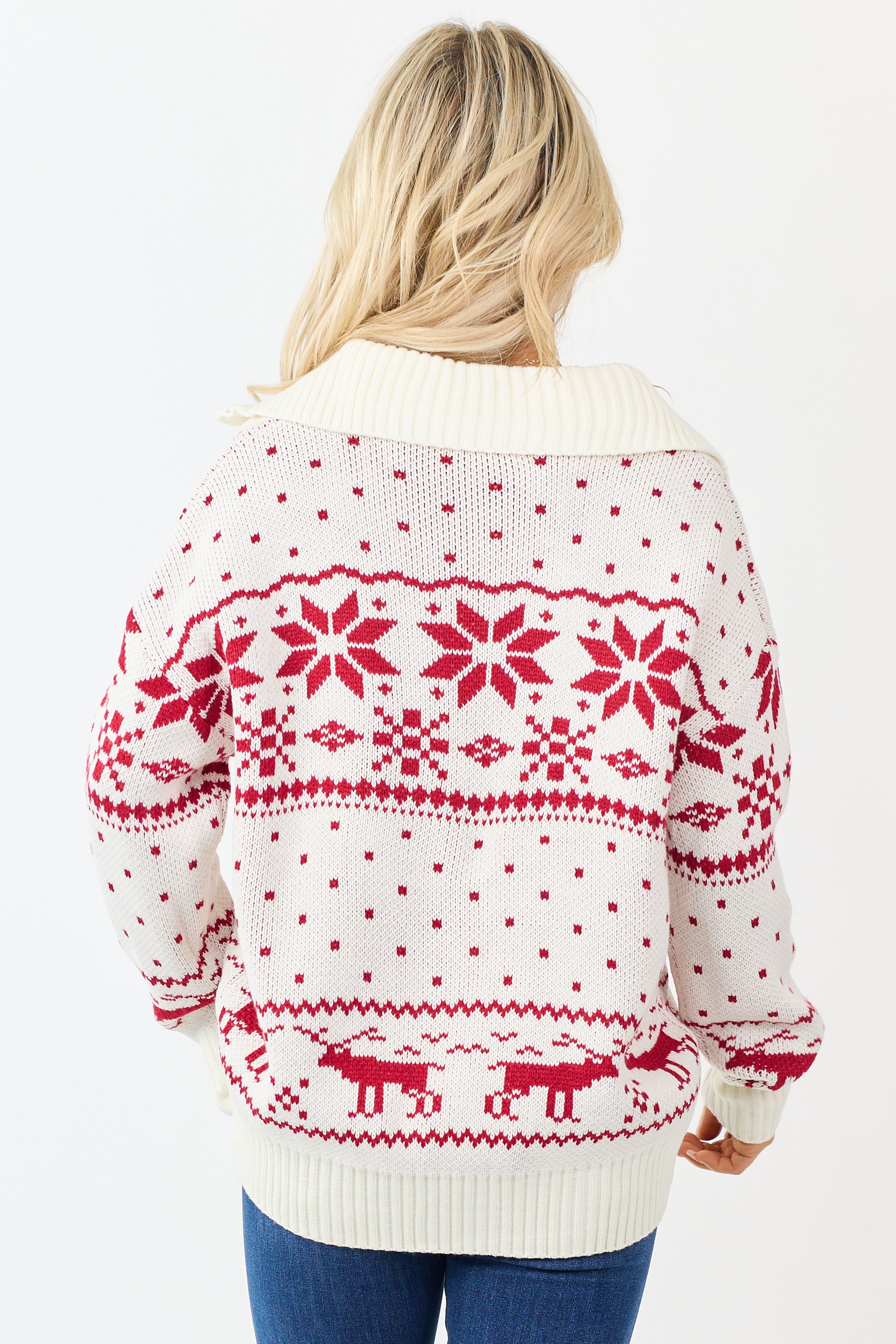 Ivory Holiday Fair Isle Zip Up Sweater Jacket