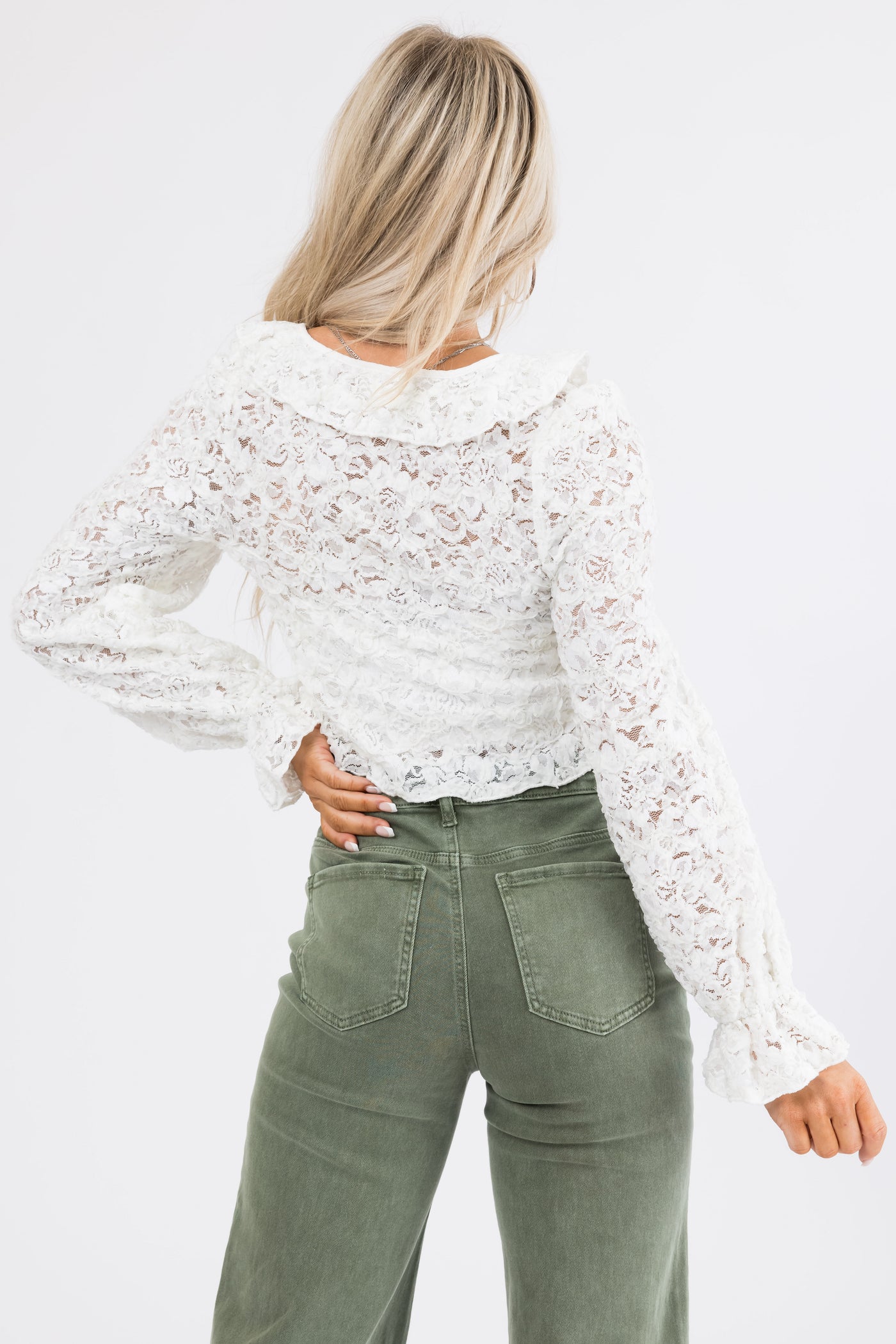 Ivory Lace Long Sleeve Ruffle Top