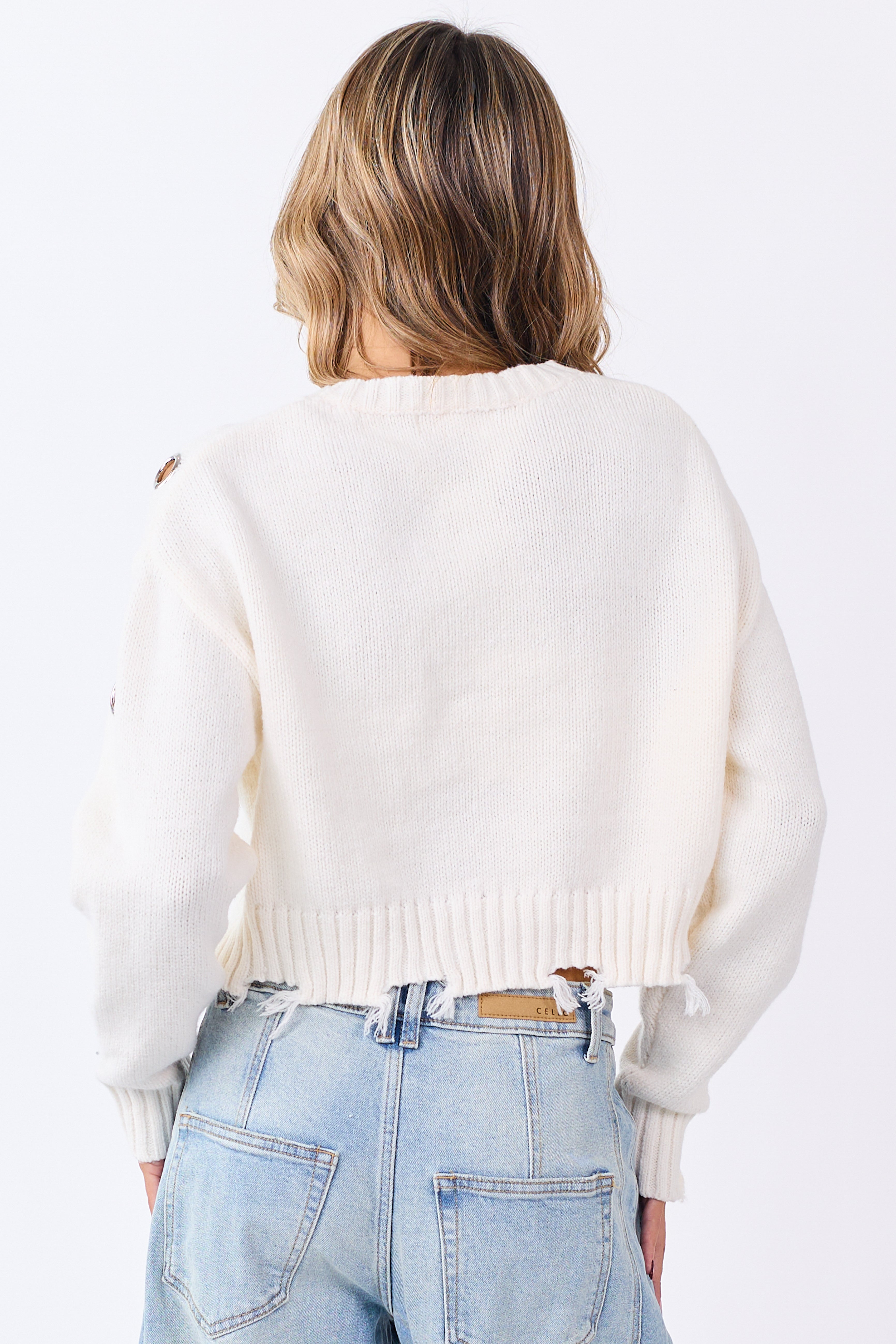 Ivory Large Grommet Cropped Knit Sweater | Lime Lush Boutique