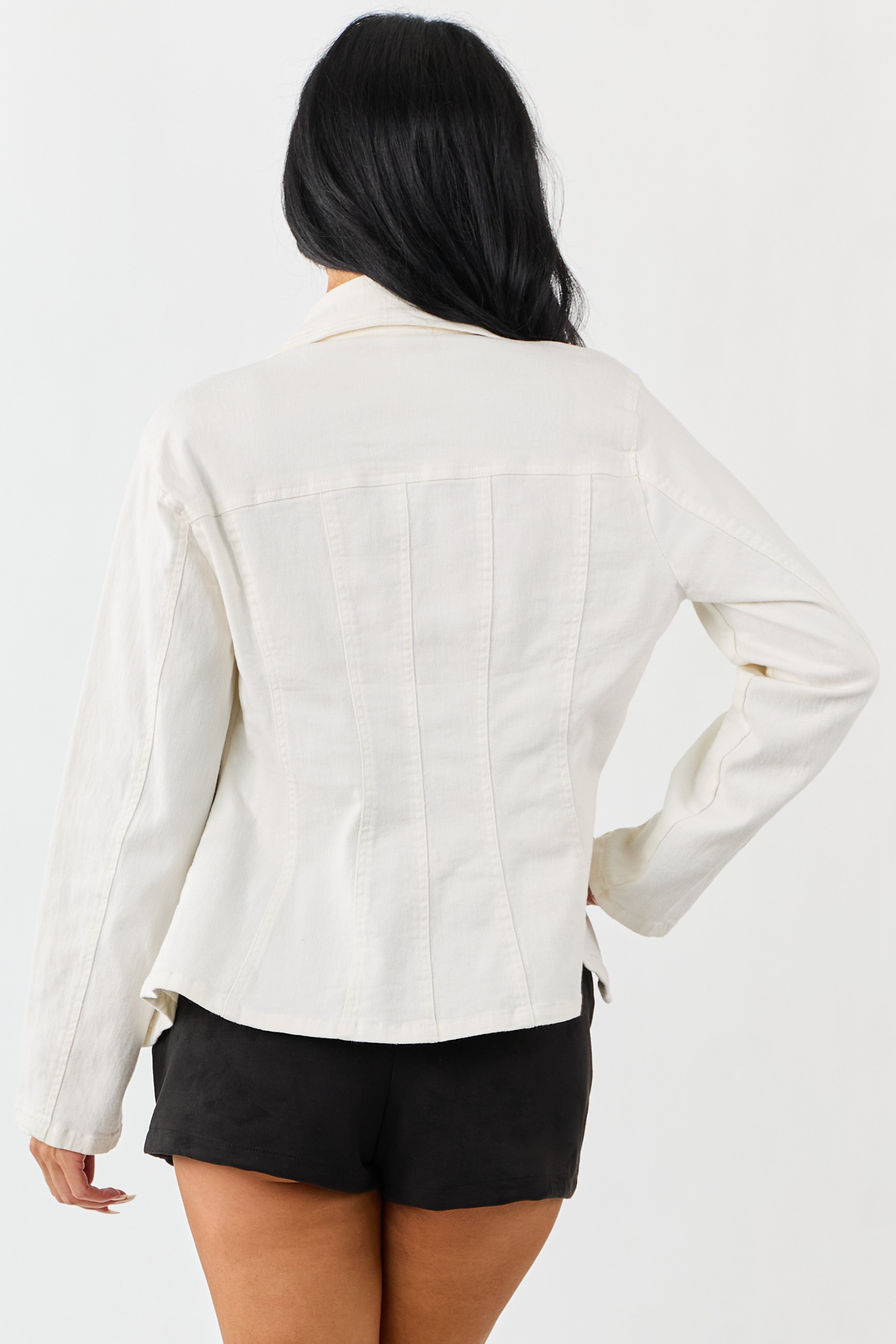 Ivory Long Sleeve Button Up Denim Jacket