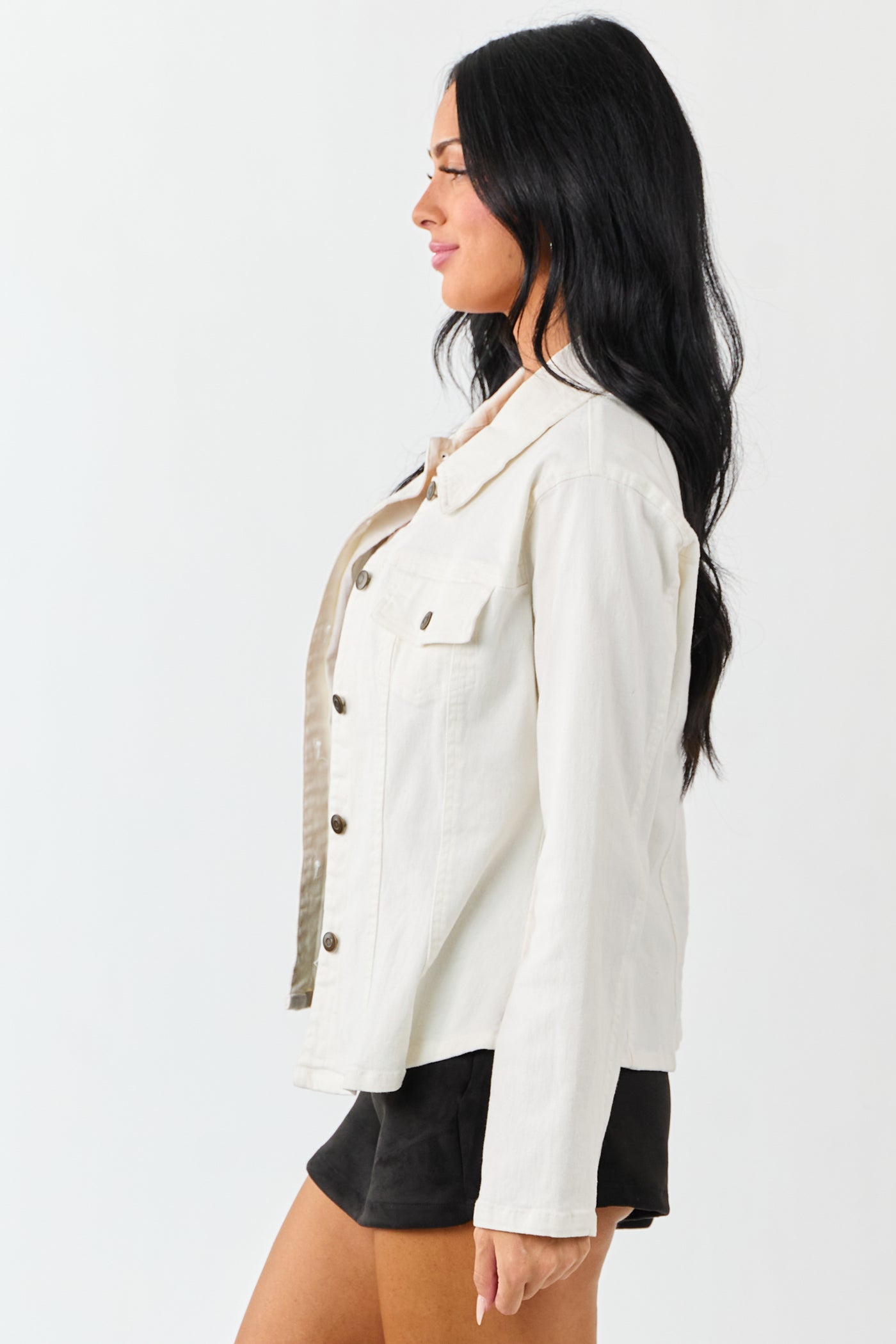 Ivory Long Sleeve Button Up Denim Jacket