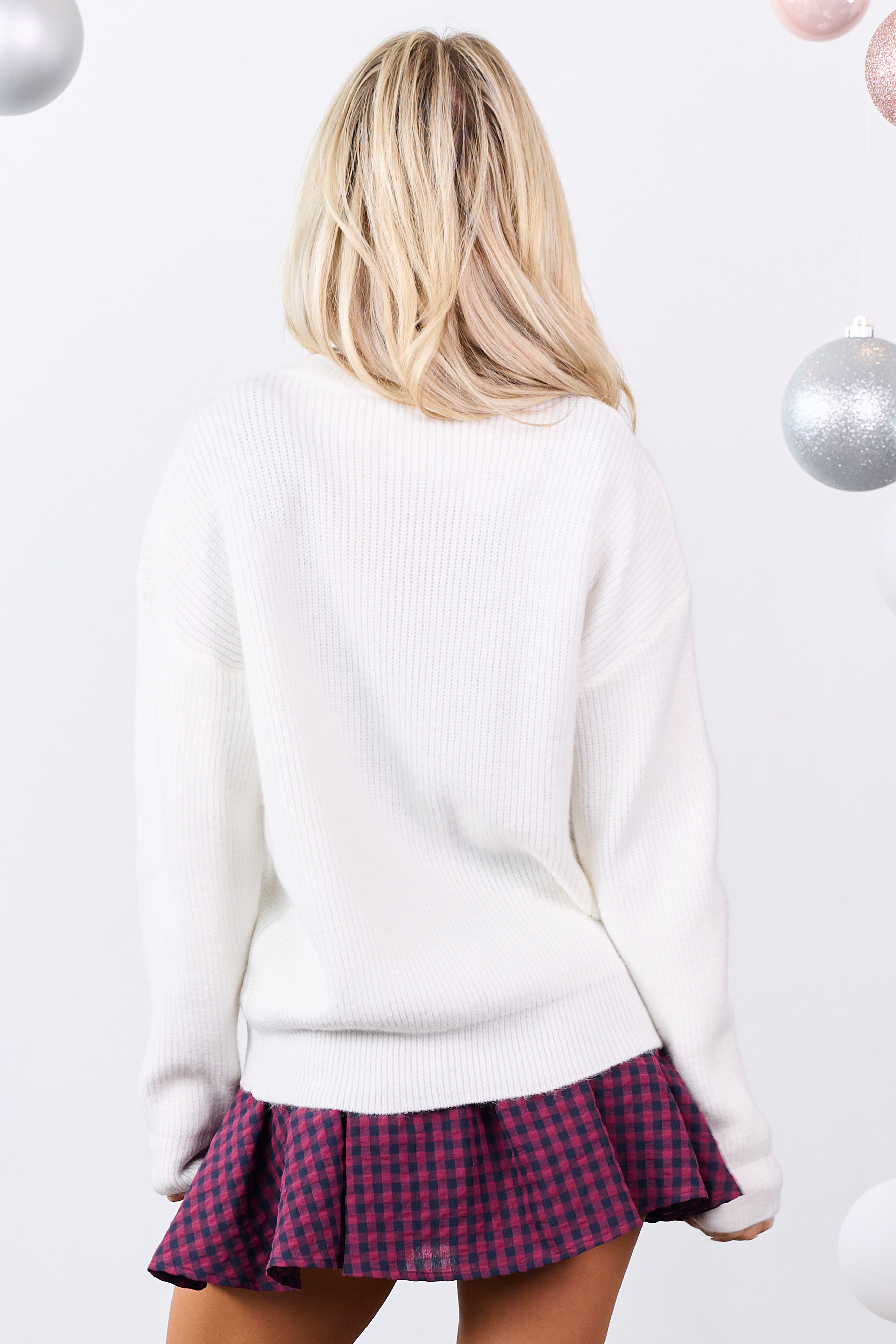 Ivory 'Merry' Wreath Yarn Embroidered Knit Sweater