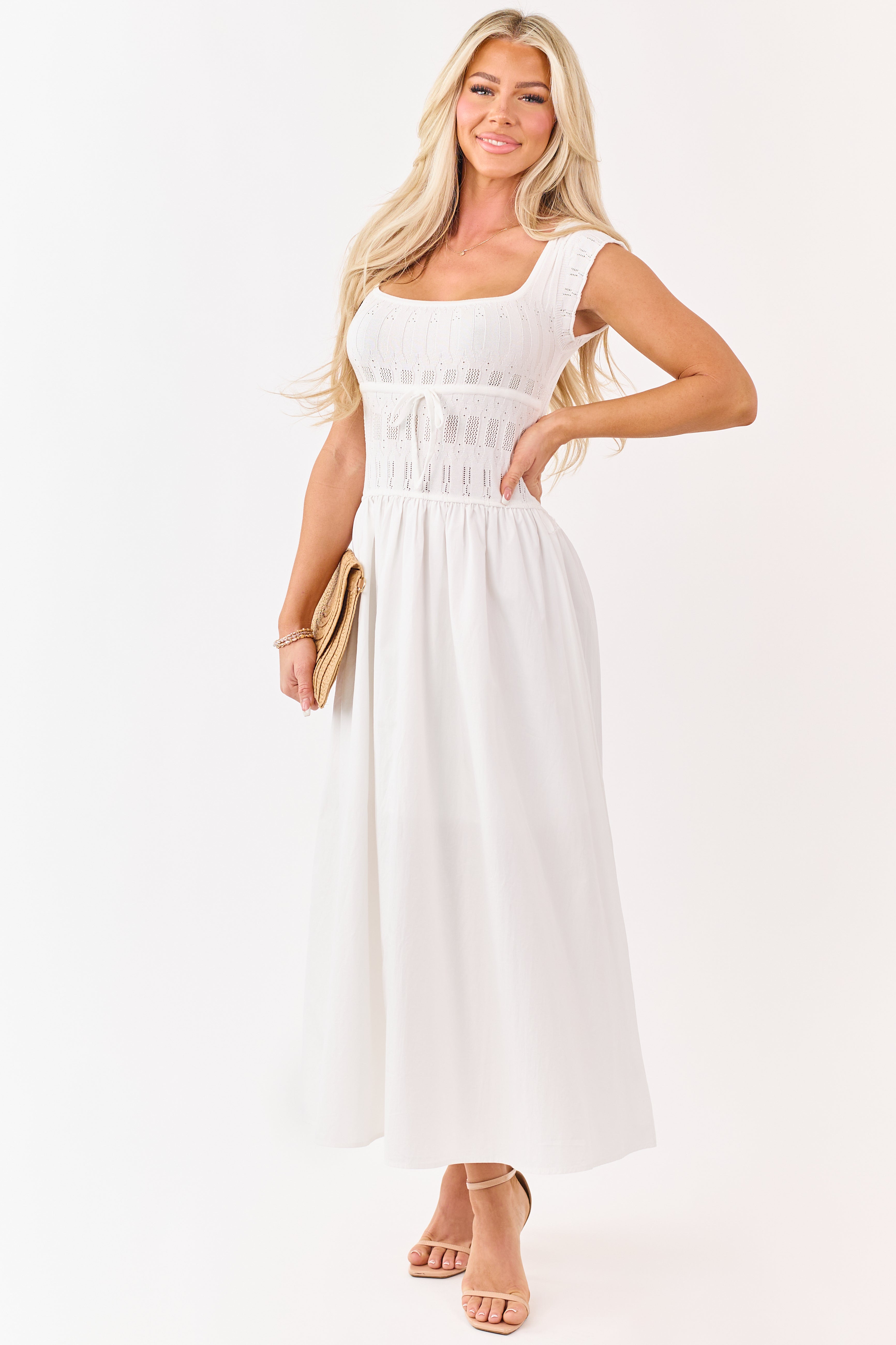Ivory Pointelle Knit Cotton Skirt Midi Dress | Lime Lush Boutique Ivory Pointelle Knit Cotton Skirt Midi Dress | Lime Lush Boutique