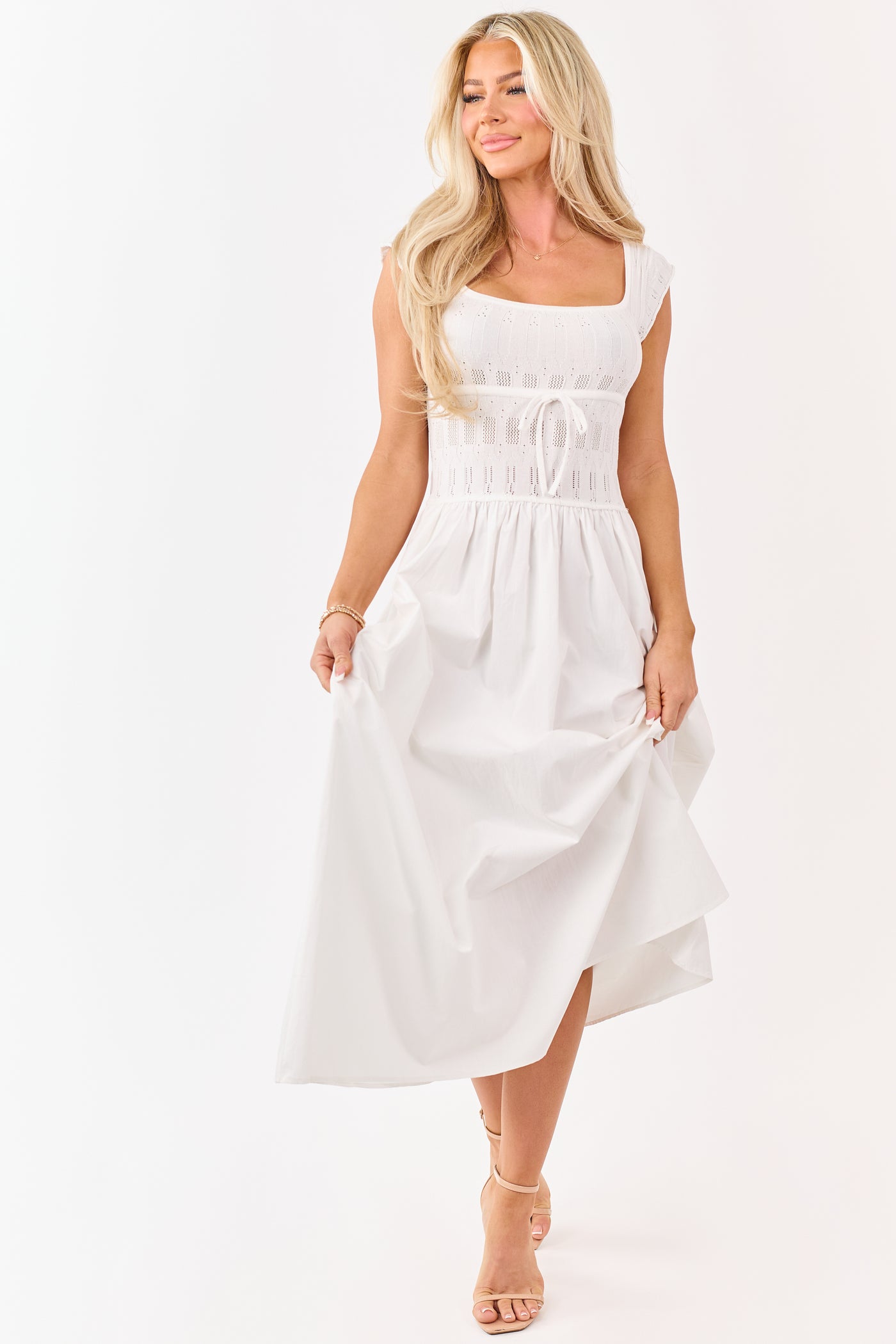elevated pointelle knit midi dress APOLLINE POINTELLE KNIT MIDI DRESS Mable Clothing