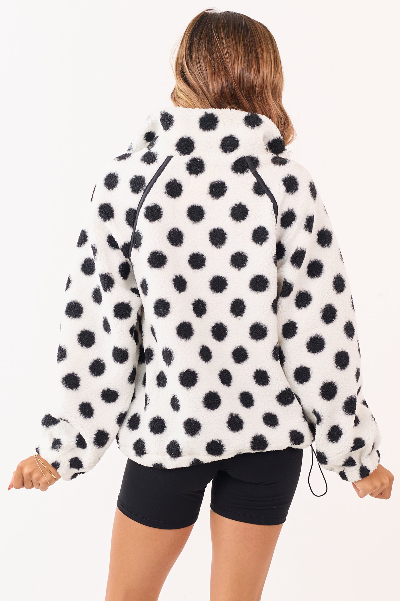 Ivory Polka Dot Half Zip Collared Fleece Pullover