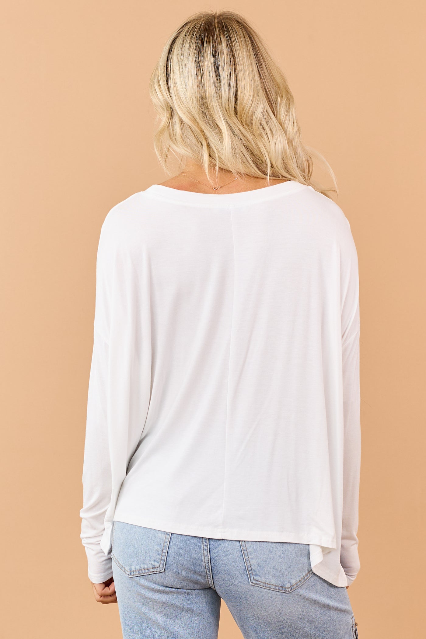 Ivory Relaxed Boxy Boatneck Long Sleeve Top