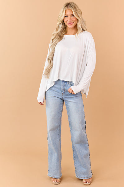 Ivory Relaxed Boxy Boatneck Long Sleeve Top