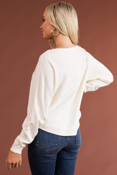 Ivory Ribbed Trim Super Soft Light Sweater