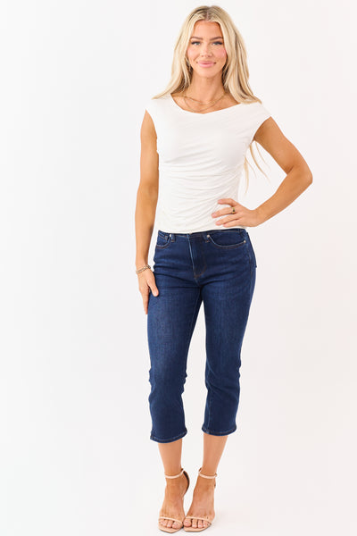 Ivory Ruched Double Layer Boatneck Knit Top