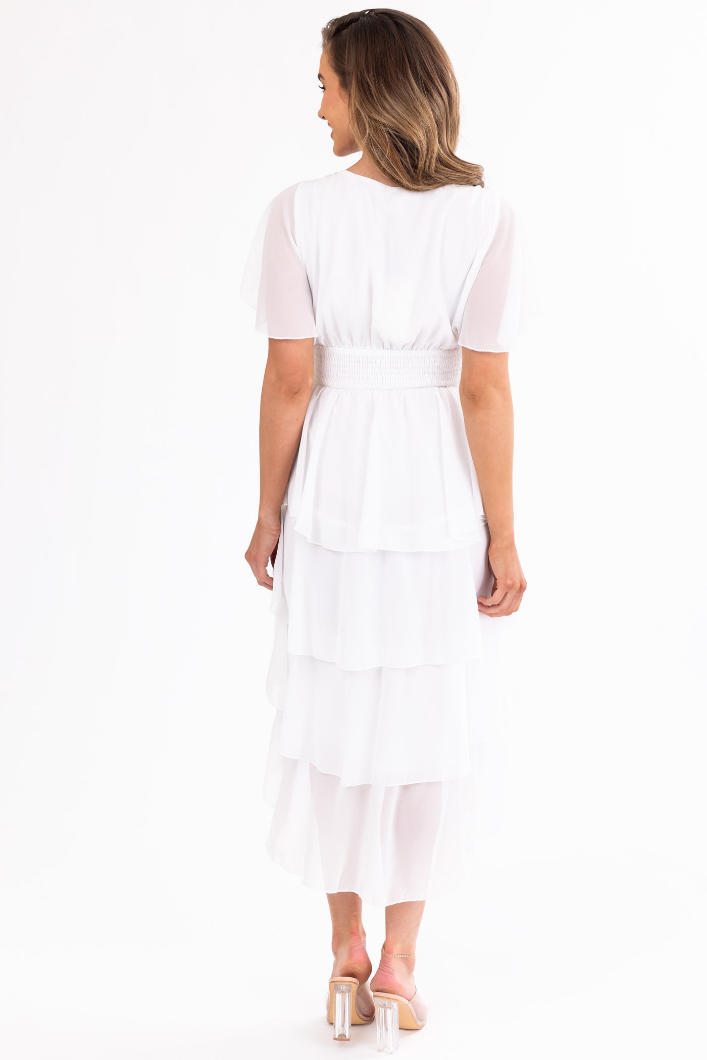 Ivory Ruffle High Low Midi Dress