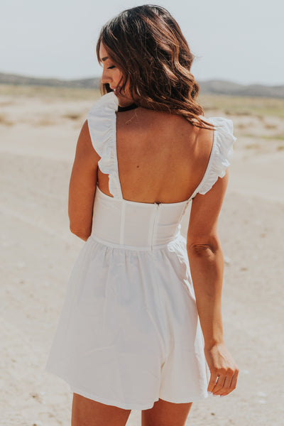Ivory Ruffle Strap Corset Waist Romper