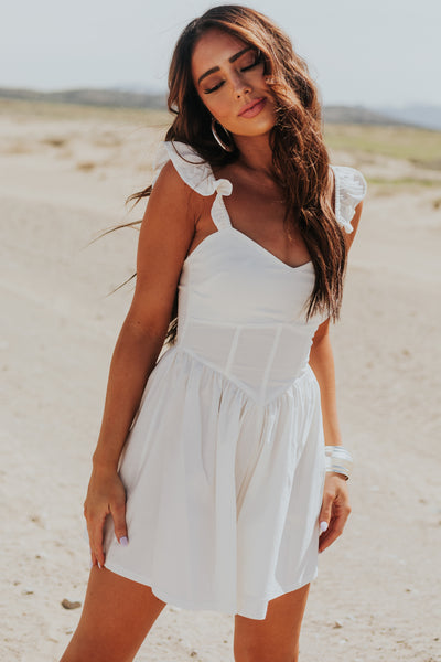 Ivory Ruffle Strap Corset Waist Romper